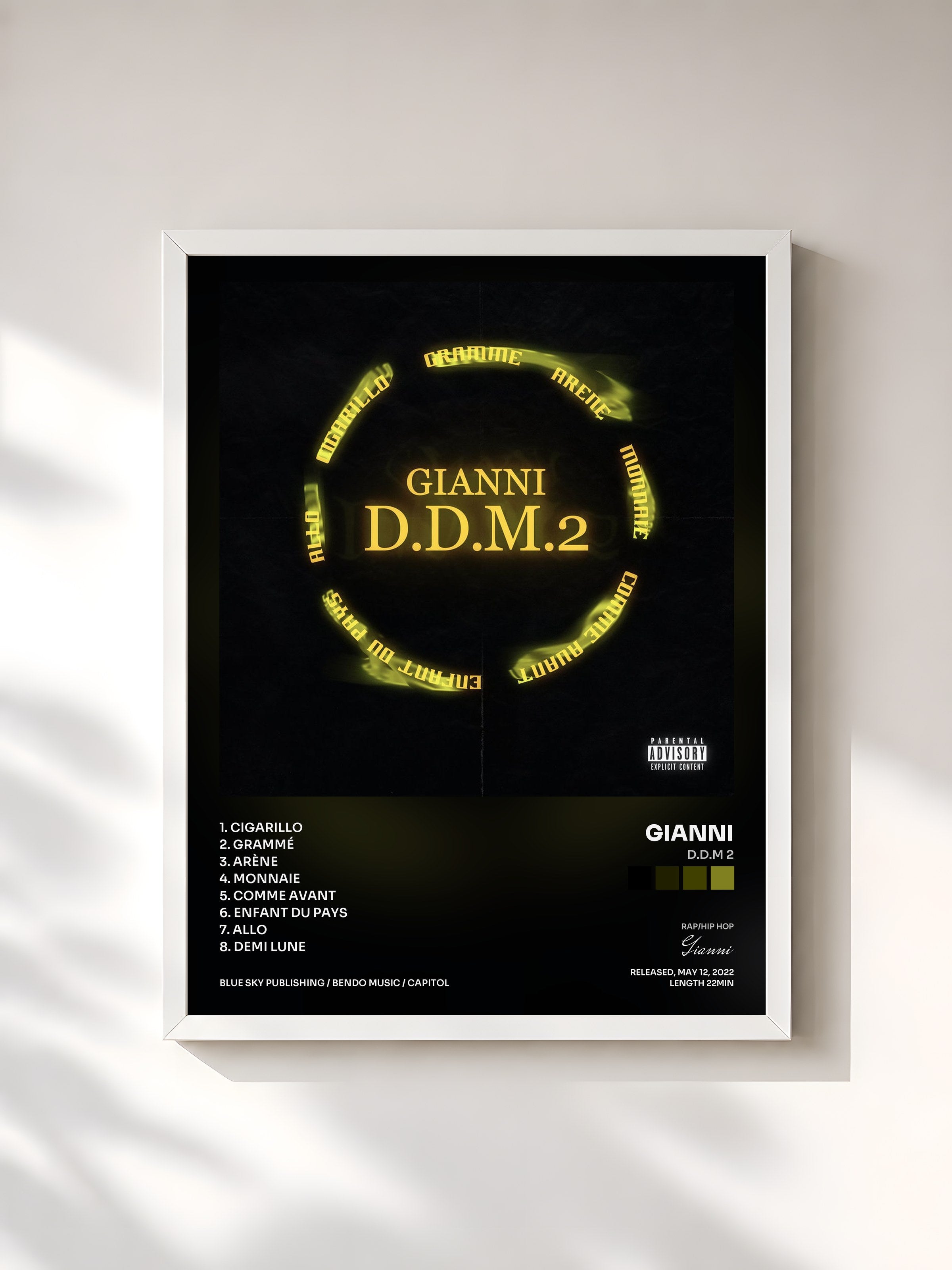#blanc Tableau de l'album D.D.M 2 de Gianni, cadre blanc, imprimé et encadré en France
