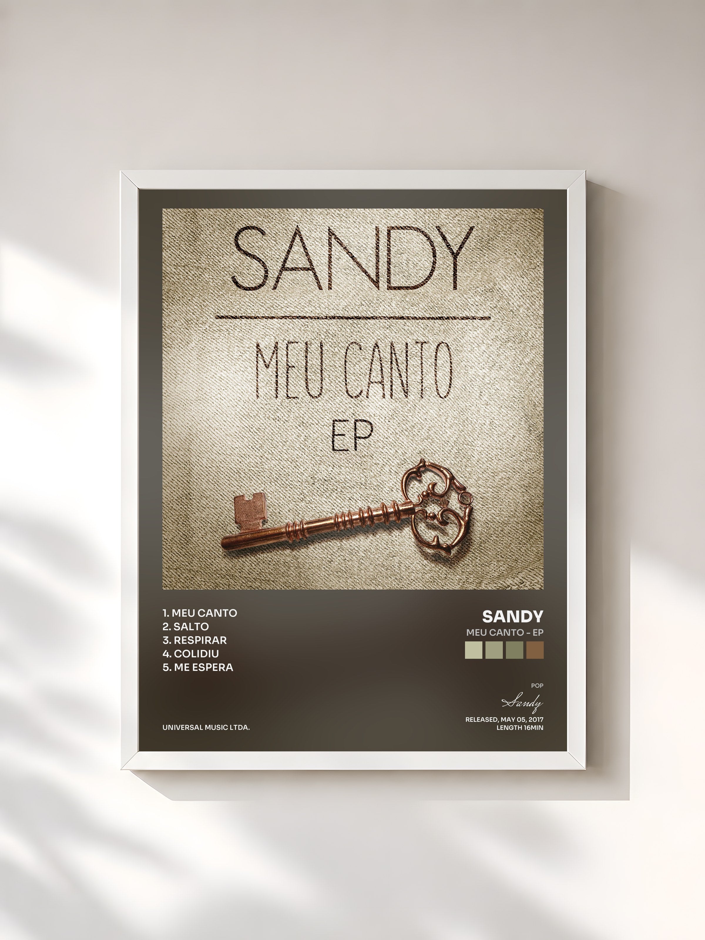 #blanc Tableau de l'album Meu Canto - EP de Sandy, cadre blanc, imprimé et encadré en France