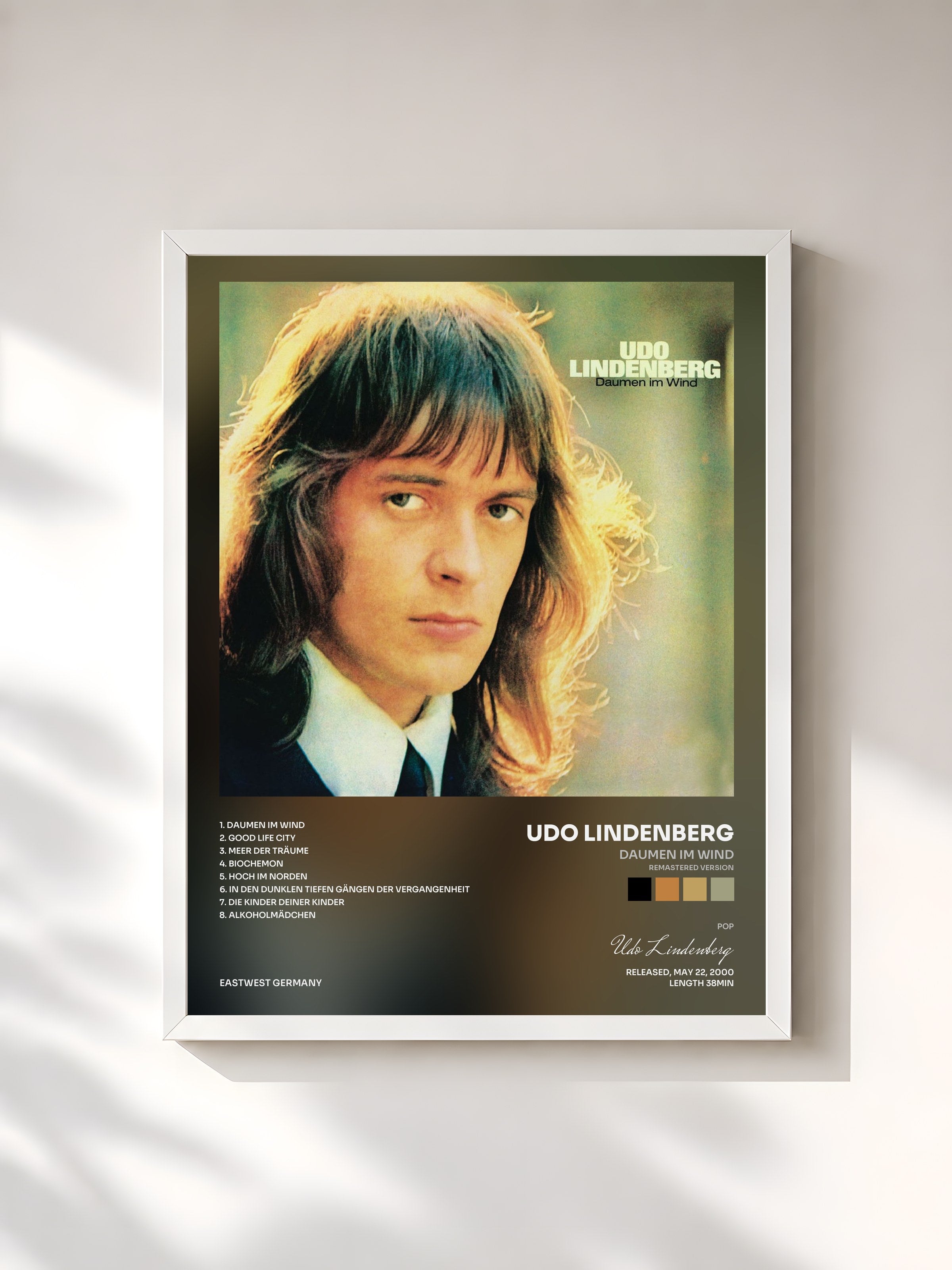 #blanc Tableau de l'album Daumen Im Wind (Remastered Version) de Udo Lindenberg, cadre blanc, imprimé et encadré en France