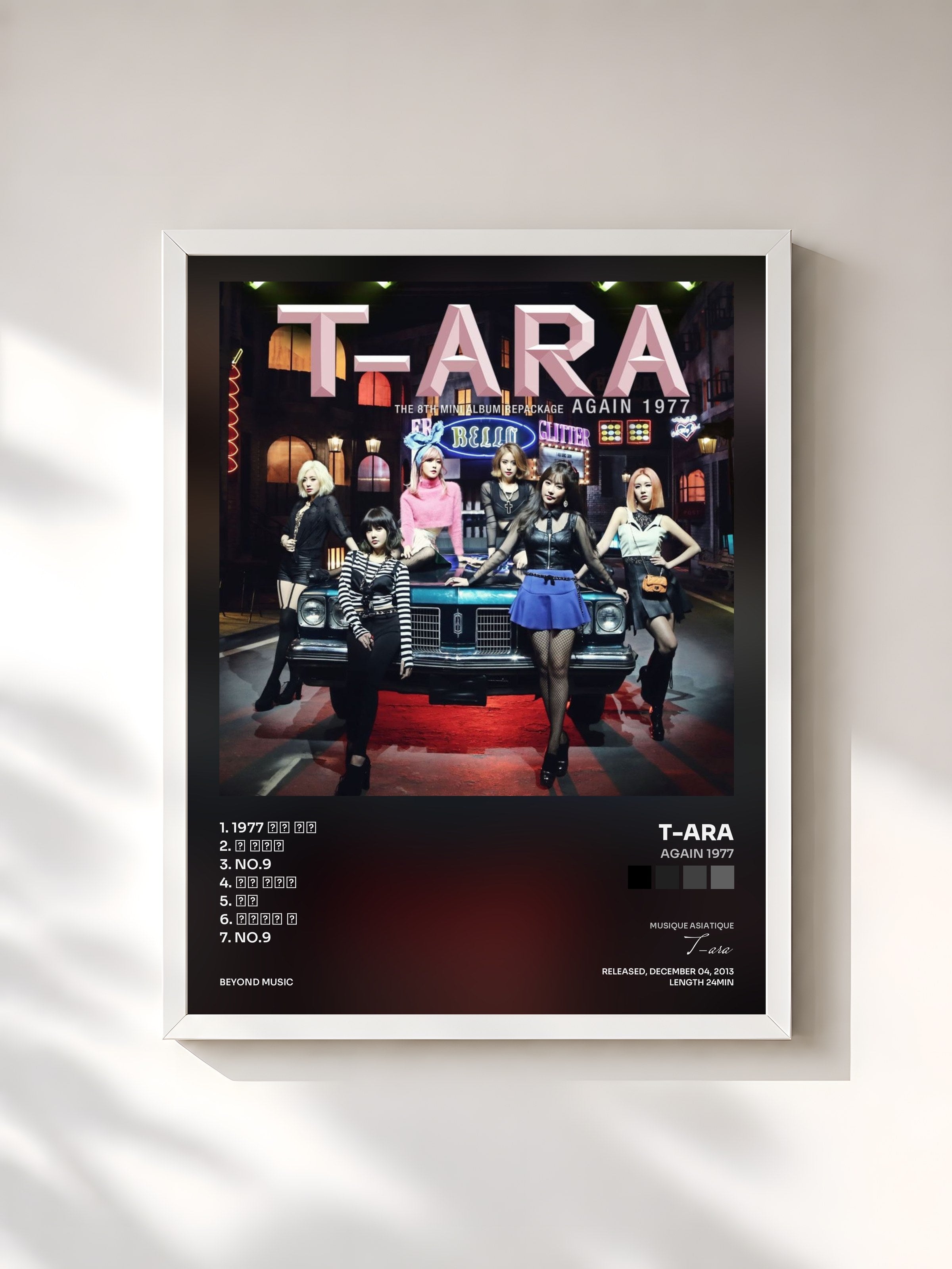 #blanc Tableau de l'album Again 1977 de T-ara, cadre blanc, imprimé et encadré en France