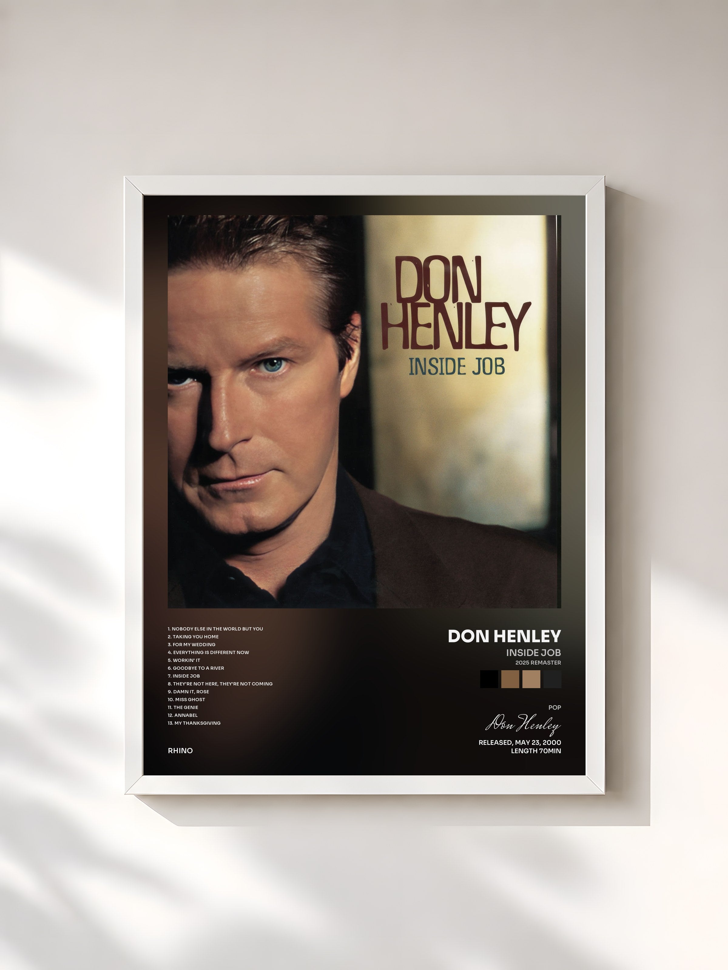 #blanc Tableau de l'album Inside Job (2025 Remaster) de Don Henley, cadre blanc, imprimé et encadré en France