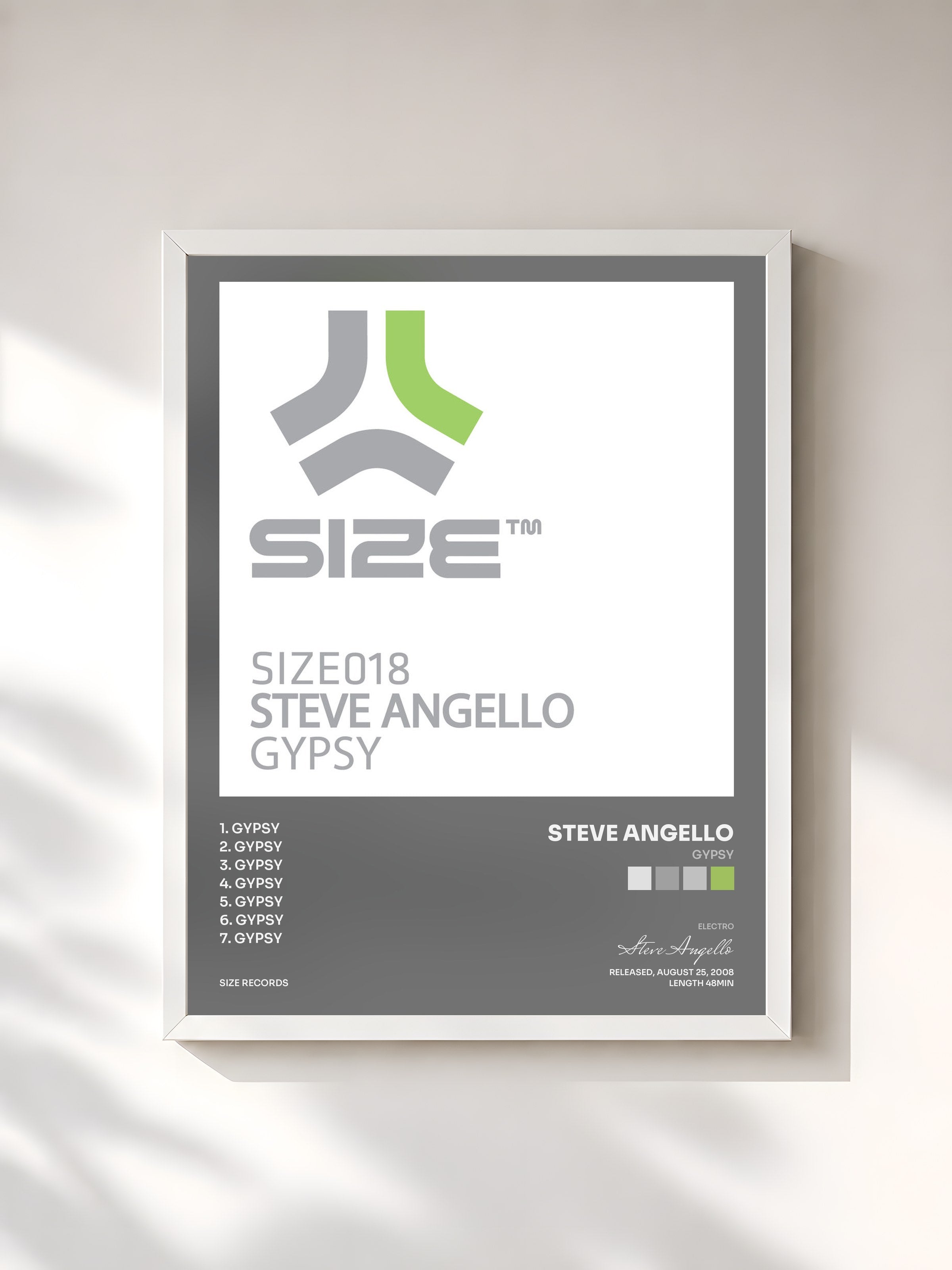 #blanc Tableau de l'album Gypsy de Steve Angello, cadre blanc, imprimé et encadré en France