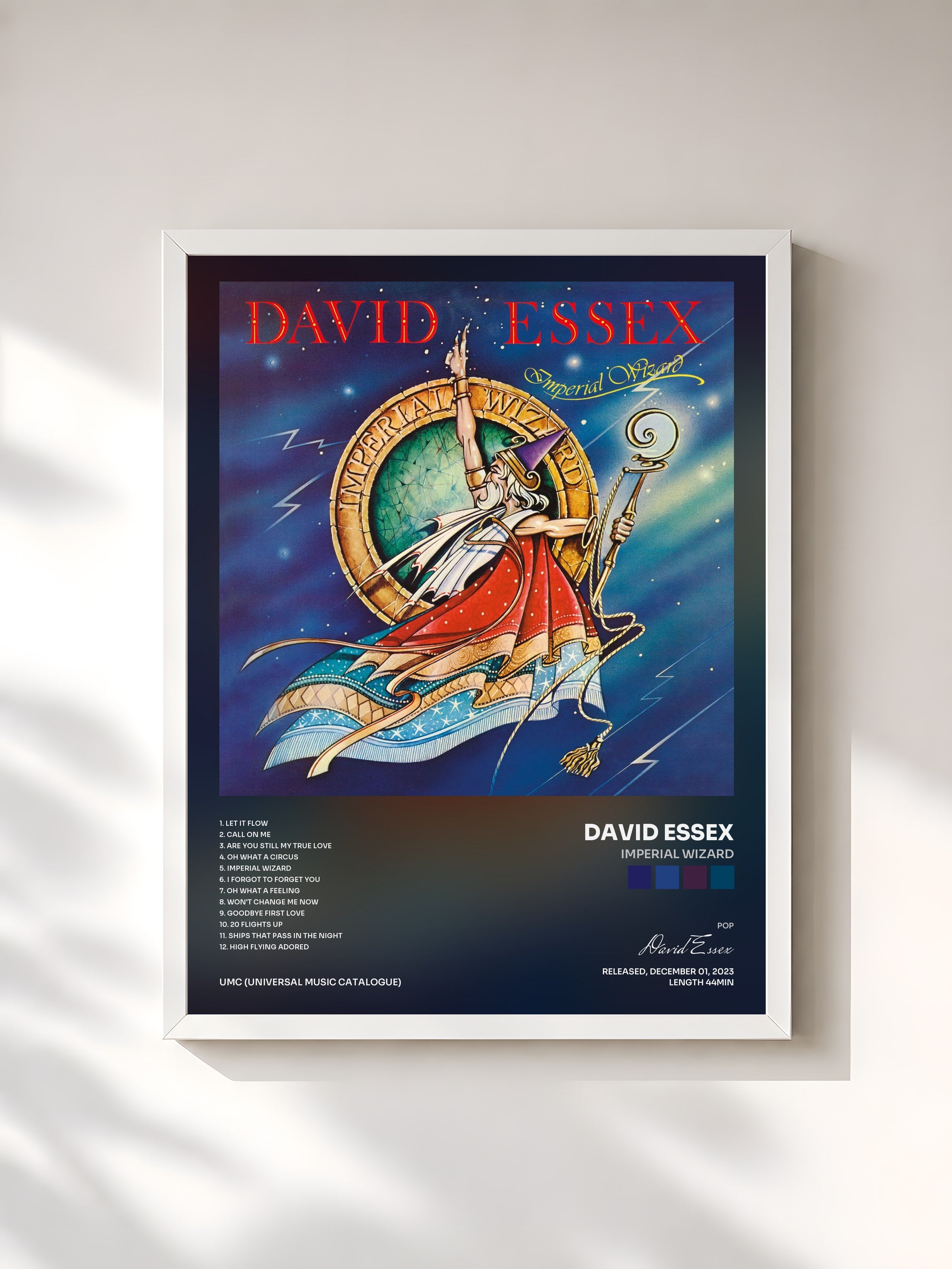 #blanc Tableau de l'album Imperial Wizard de David Essex, cadre blanc, imprimé et encadré en France