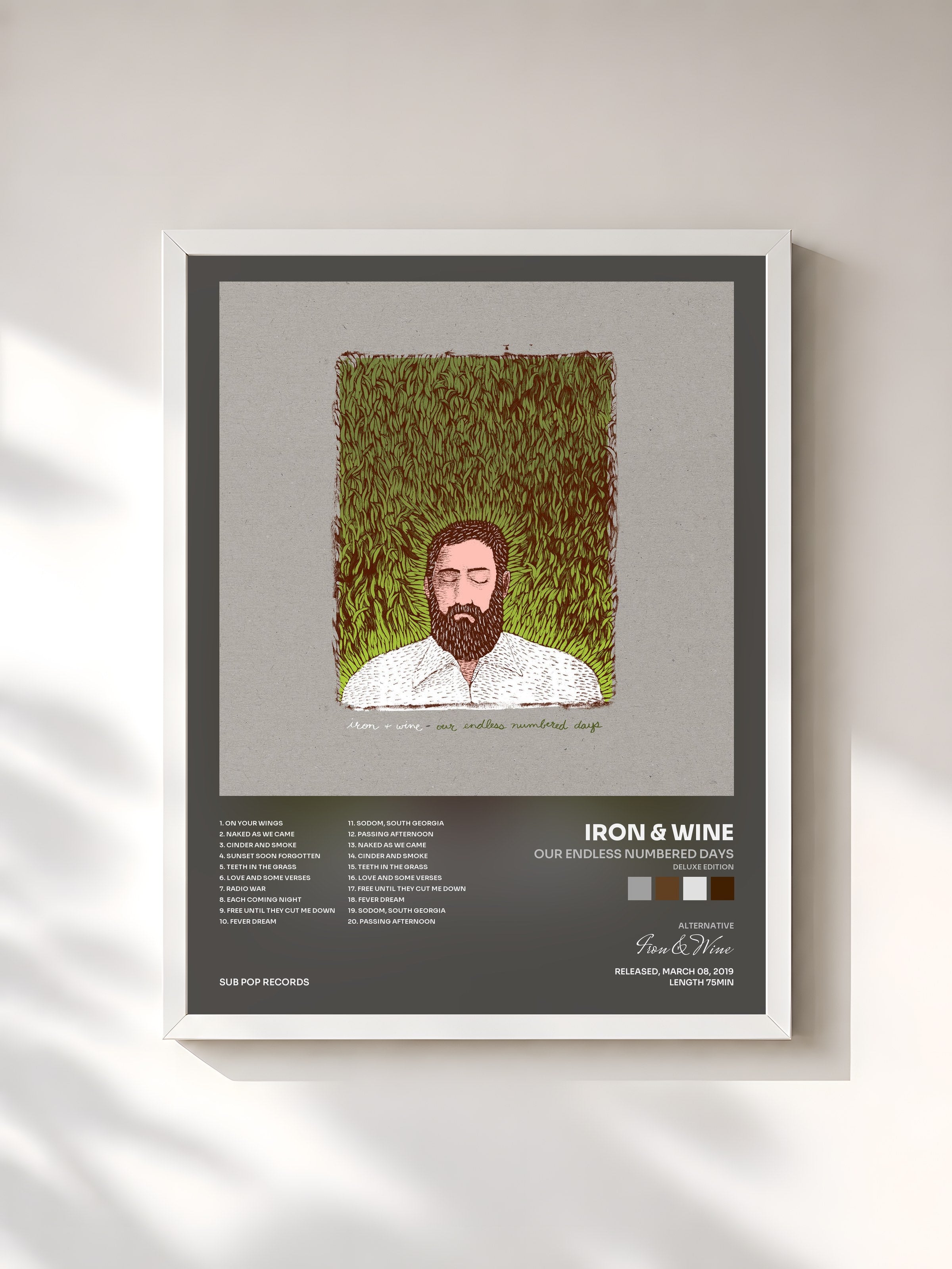 #blanc Tableau de l'album Our Endless Numbered Days (Deluxe Edition) de Iron & Wine, cadre blanc, imprimé et encadré en France