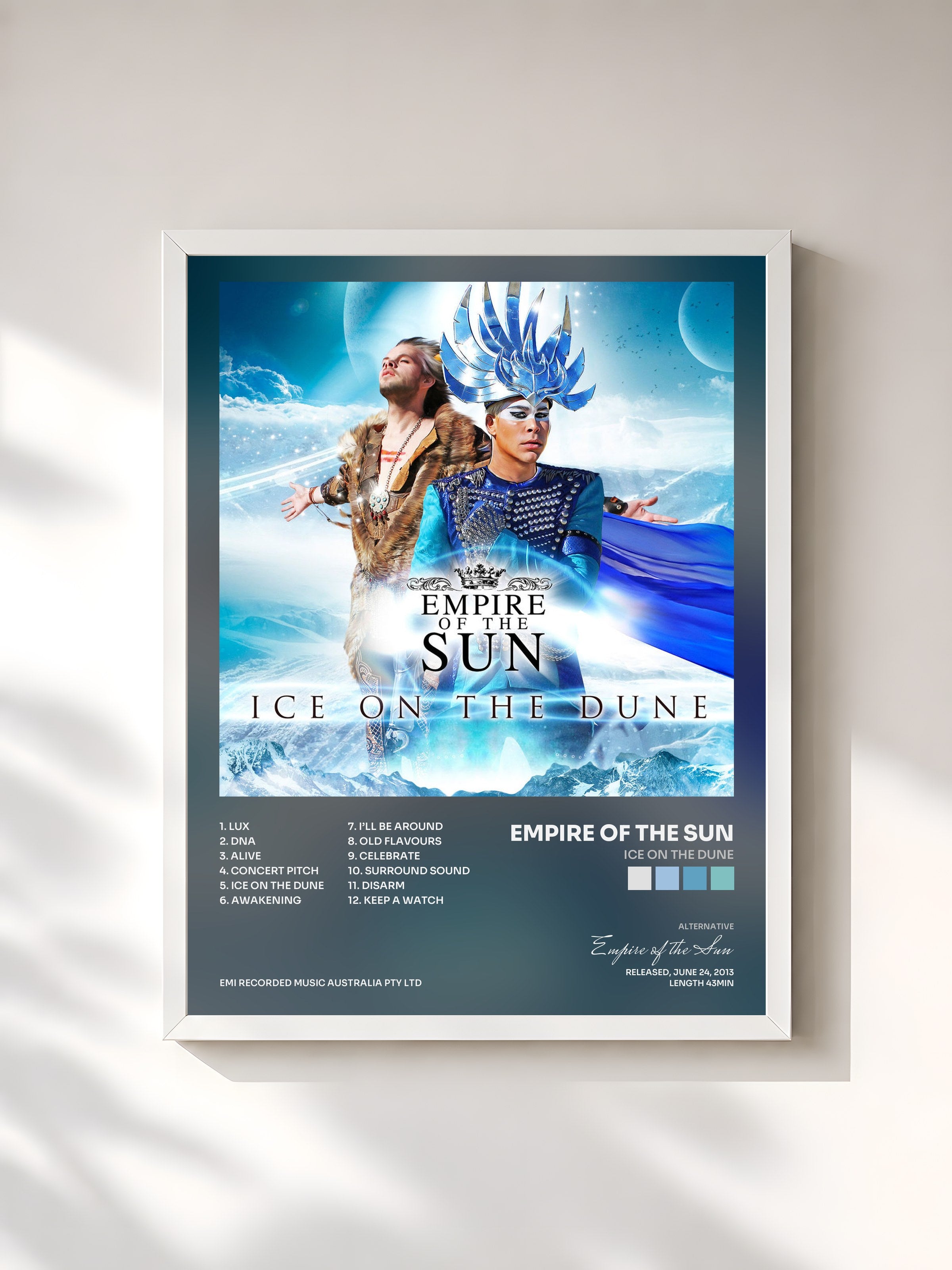 #blanc Tableau de l'album Ice On The Dune de Empire of the Sun, cadre blanc, imprimé et encadré en France
