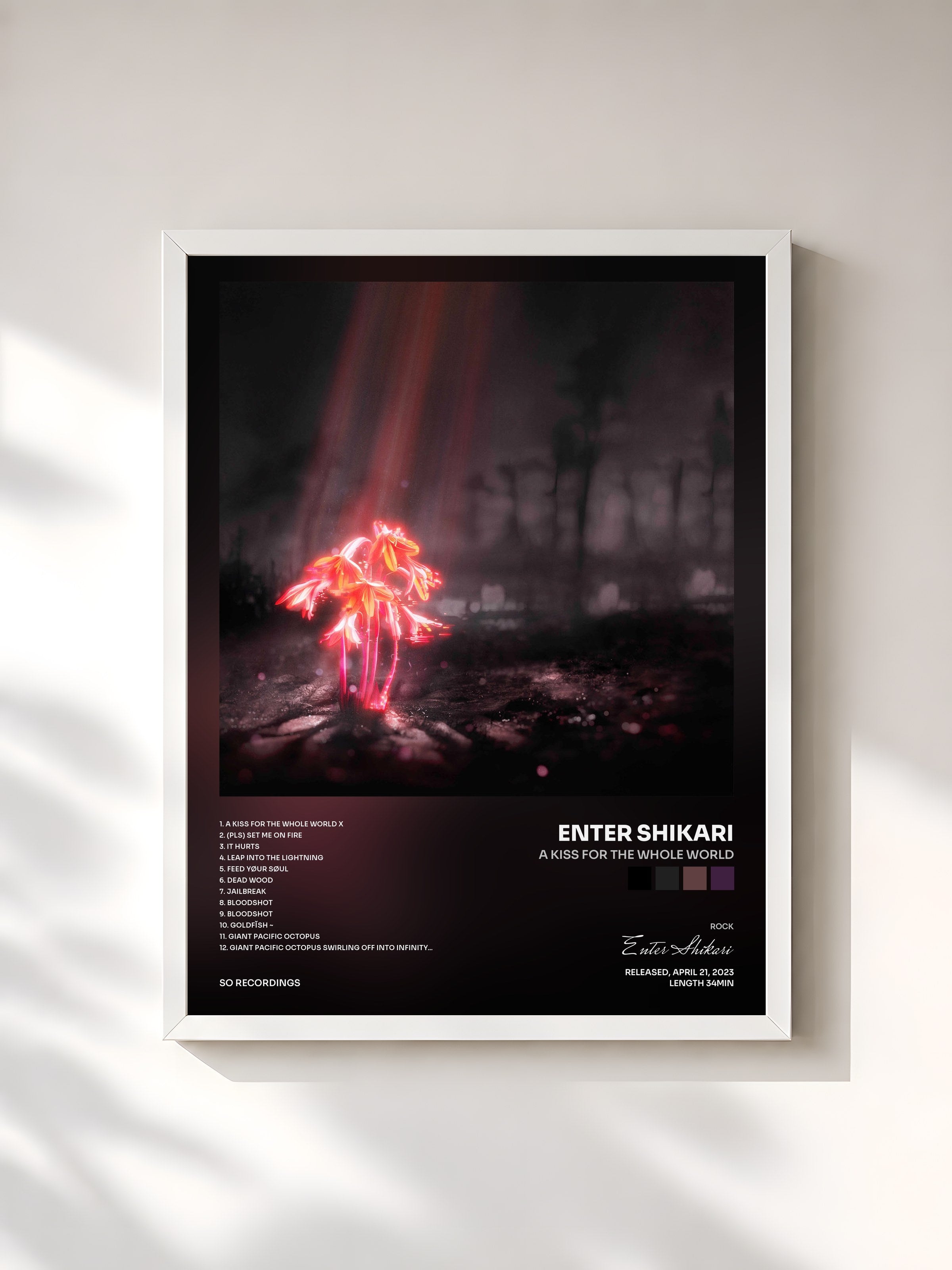 #blanc Tableau de l'album A Kiss for the Whole World de Enter Shikari, cadre blanc, imprimé et encadré en France