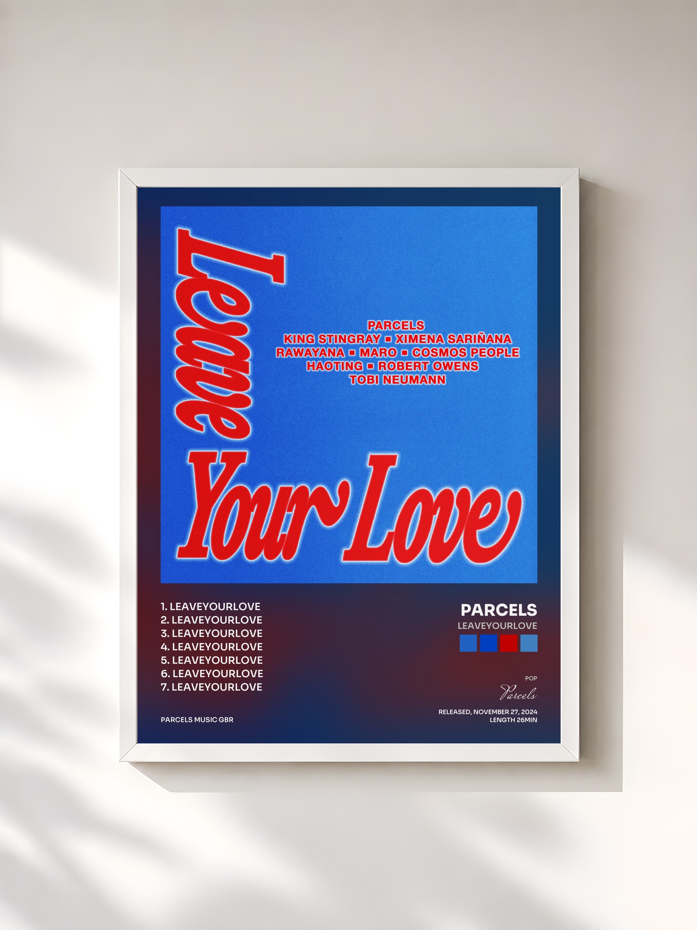 #blanc Tableau de l'album Leaveyourlove de Parcels, cadre blanc, imprimé et encadré en France