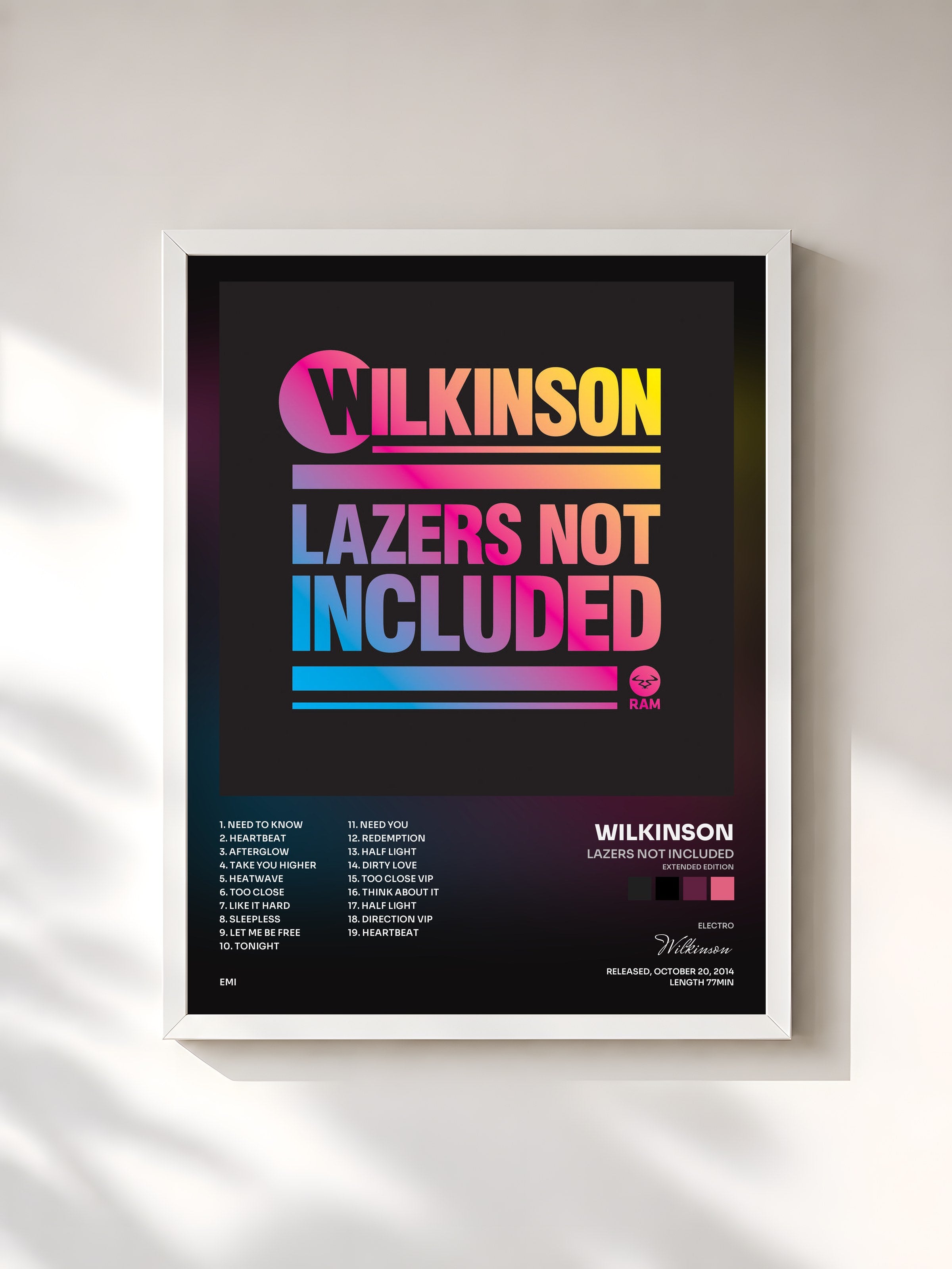#blanc Tableau de l'album Lazers Not Included (Extended Edition) de Wilkinson, cadre blanc, imprimé et encadré en France