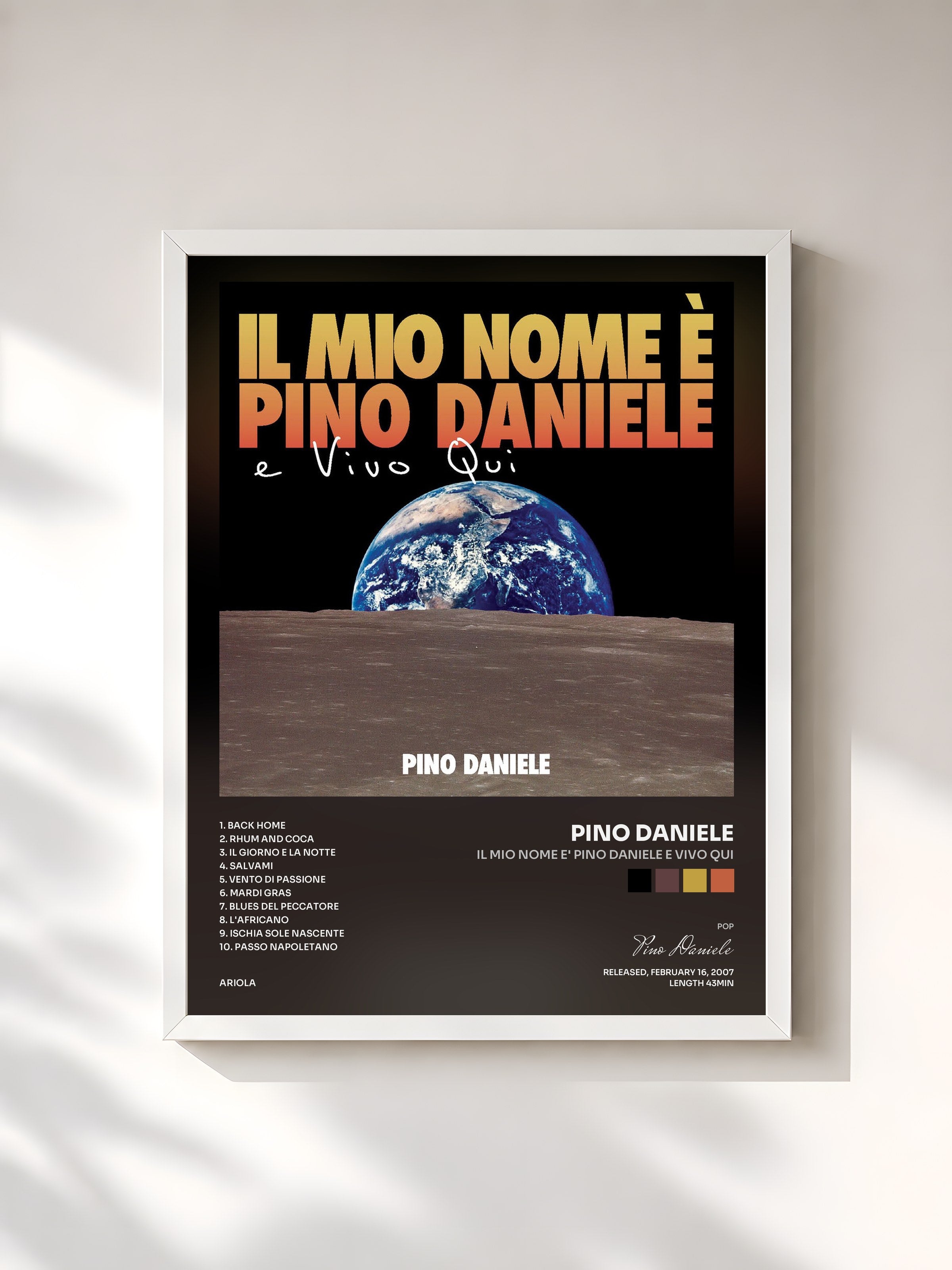 #blanc Tableau de l'album Il mio nome e' Pino Daniele e vivo qui de Pino Daniele, cadre blanc, imprimé et encadré en France