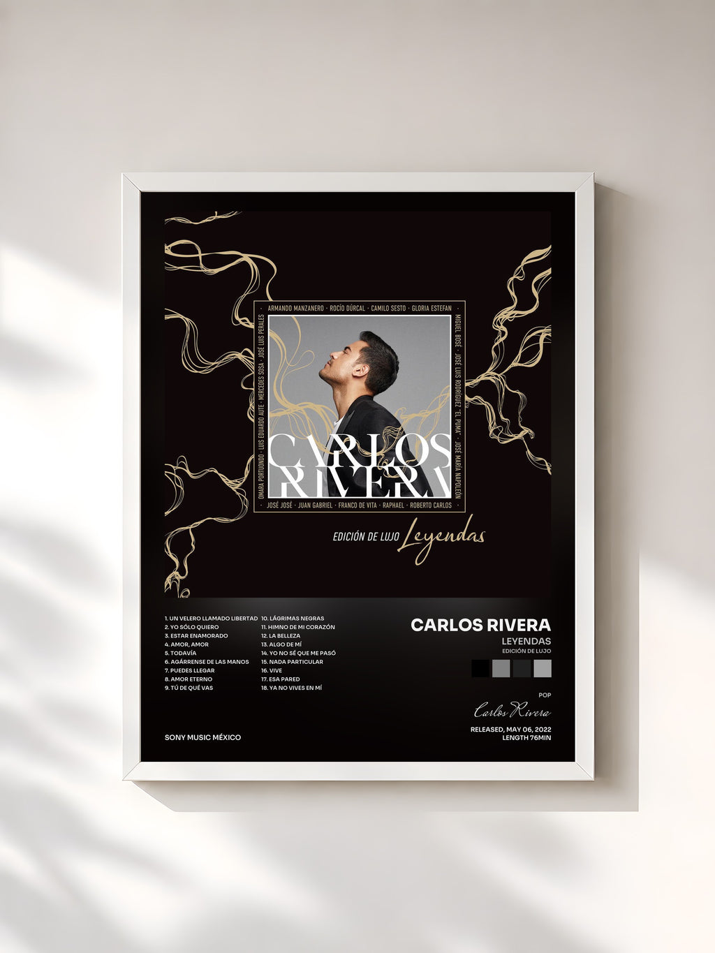 #blanc Tableau de l'album Leyendas (Edición de Lujo) de Carlos Rivera, cadre blanc, imprimé et encadré en France