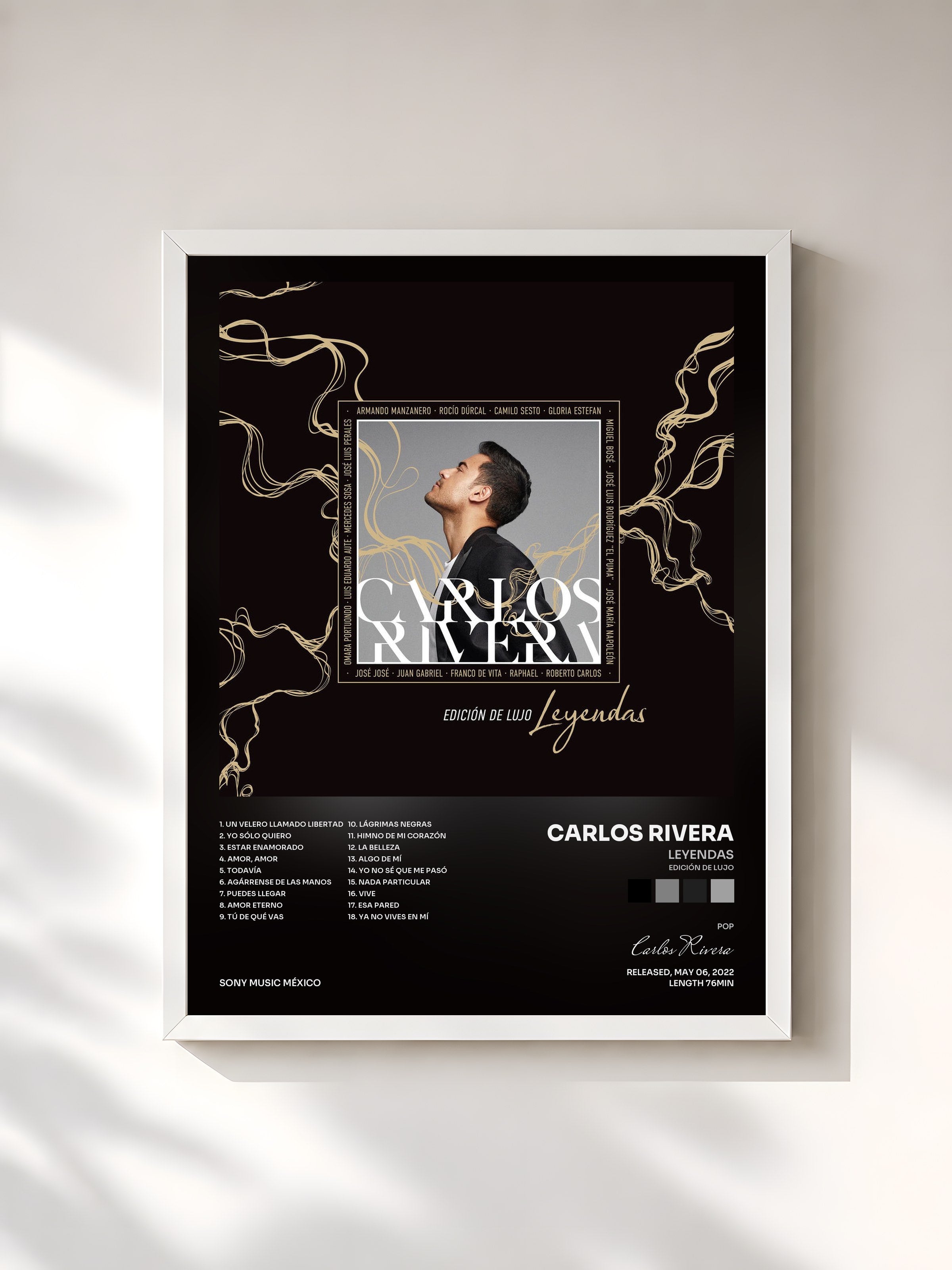 #blanc Tableau de l'album Leyendas (Edición de Lujo) de Carlos Rivera, cadre blanc, imprimé et encadré en France