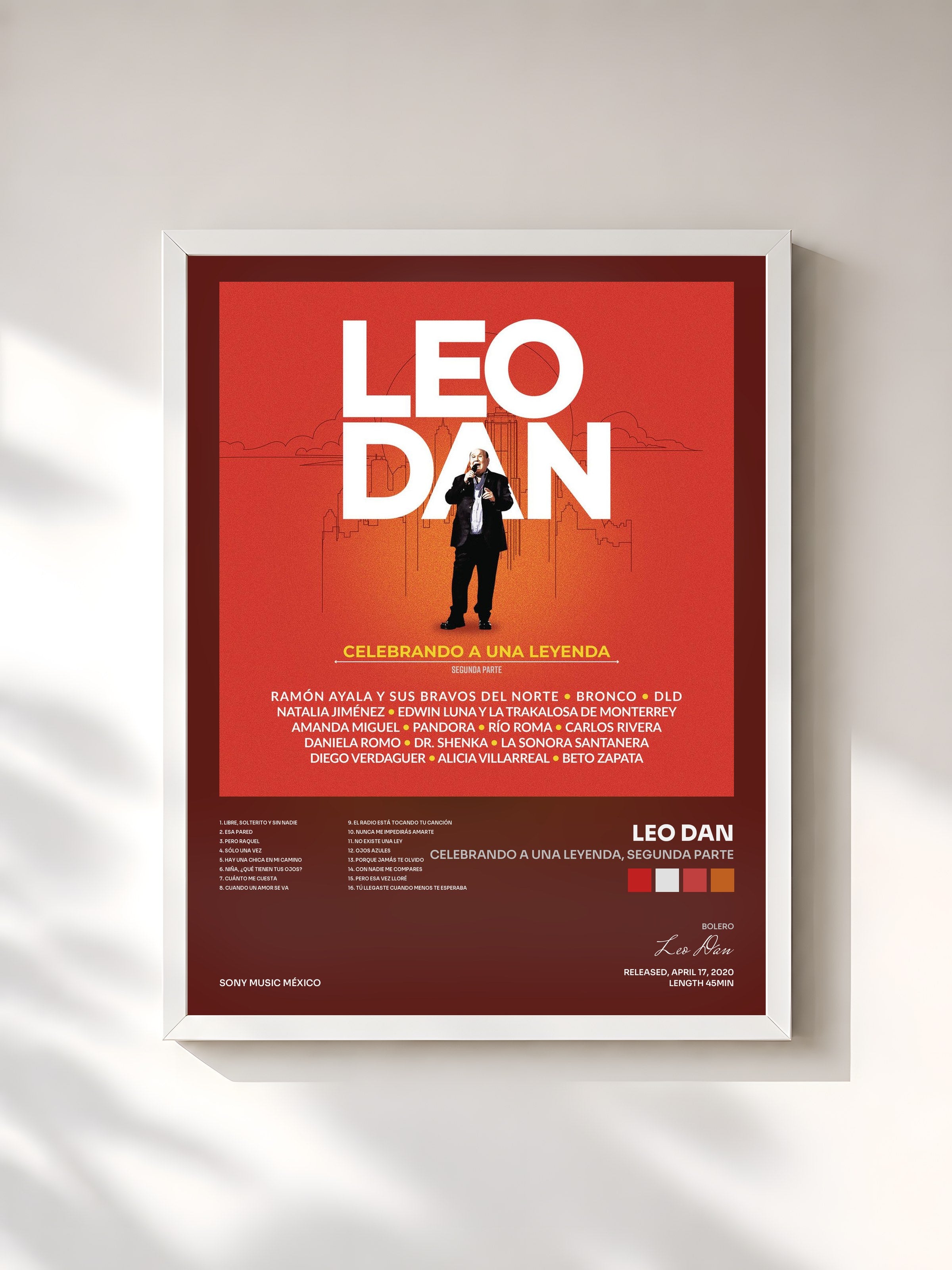 #blanc Tableau de l'album Celebrando a una Leyenda, Segunda Parte de Leo Dan, cadre blanc, imprimé et encadré en France