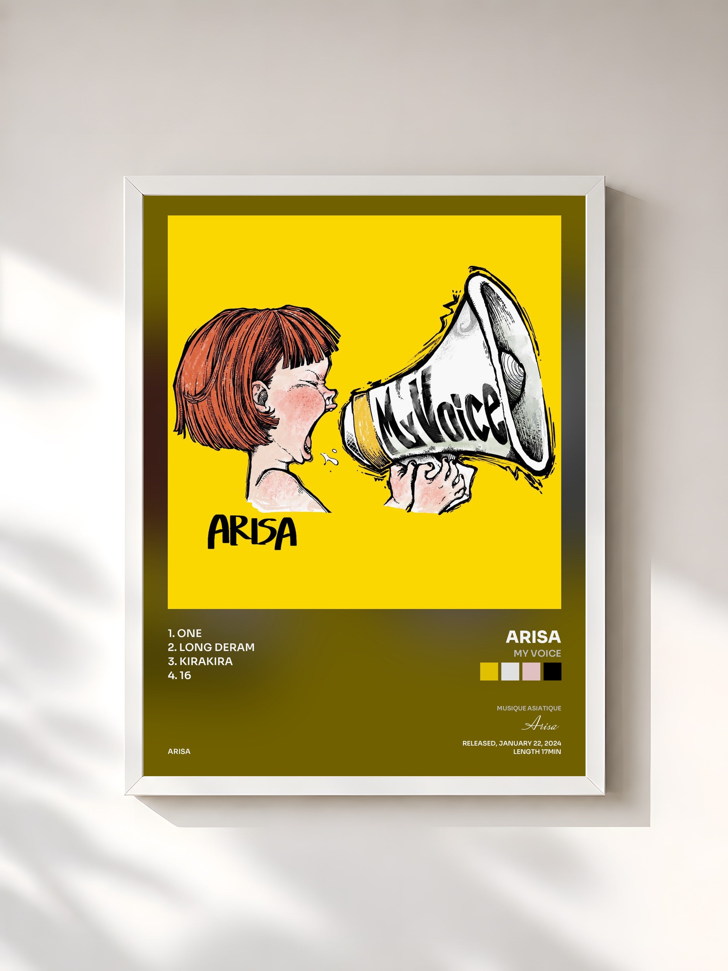 #blanc Tableau de l'album My Voice de Arisa, cadre blanc, imprimé et encadré en France