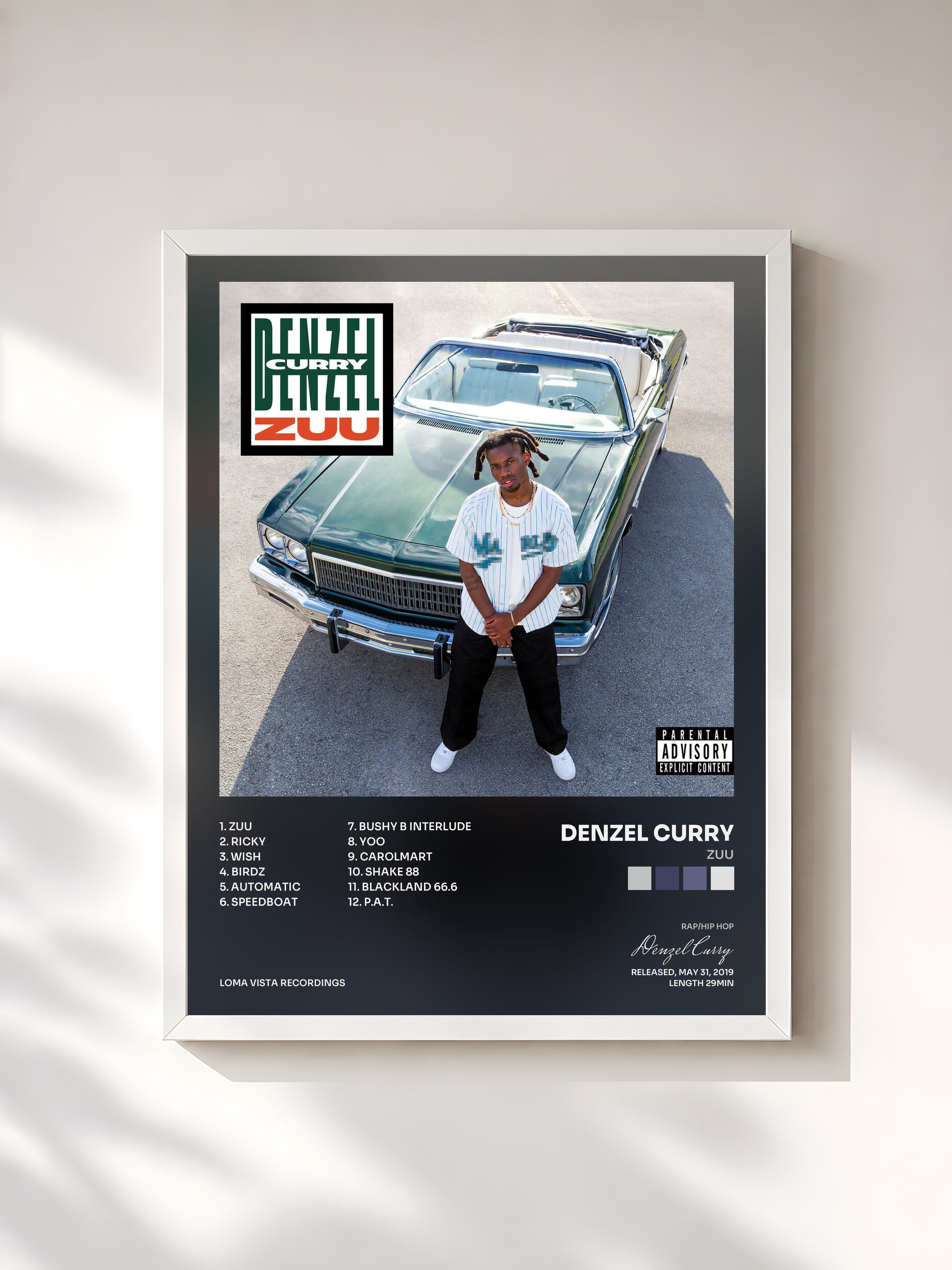 #blanc Tableau de l'album ZUU de Denzel Curry, cadre blanc, imprimé et encadré en France