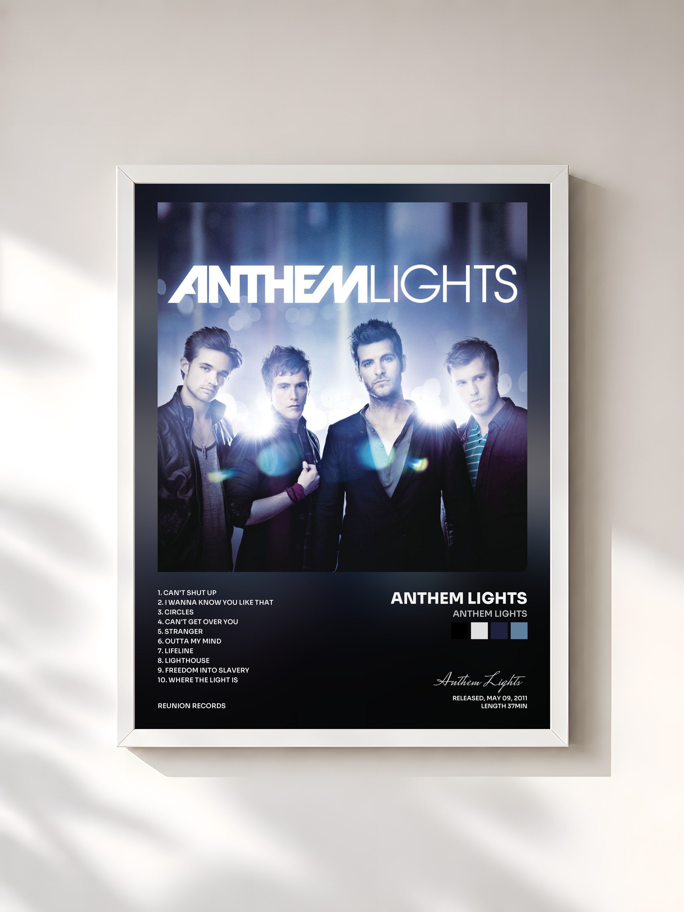 #blanc Tableau de l'album Anthem Lights de Anthem Lights, cadre blanc, imprimé et encadré en France