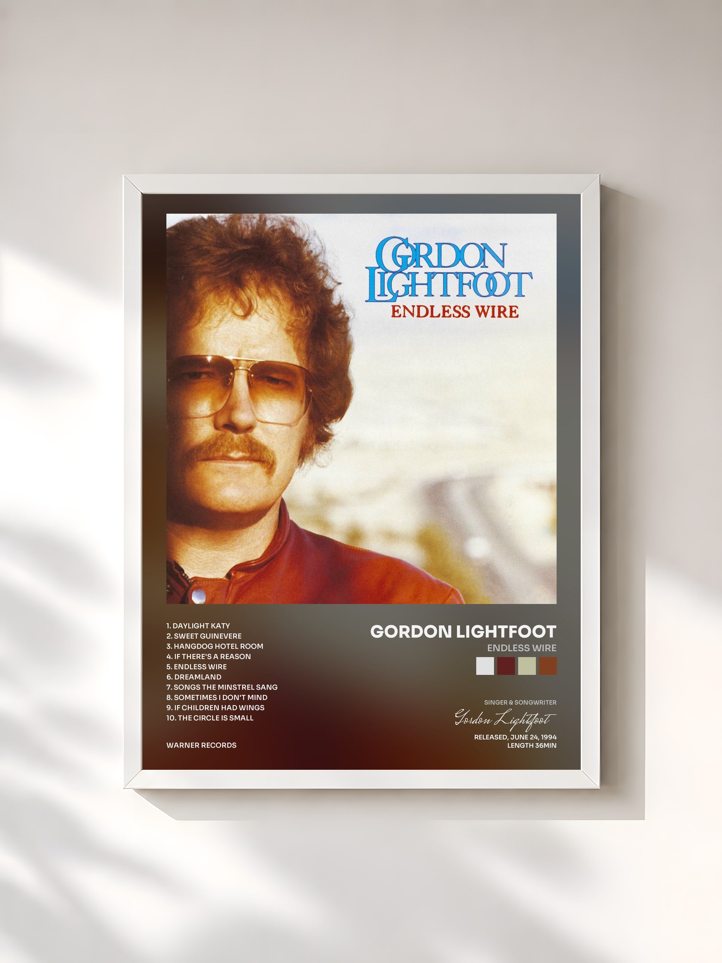 #blanc Tableau de l'album Endless Wire de Gordon Lightfoot, cadre blanc, imprimé et encadré en France