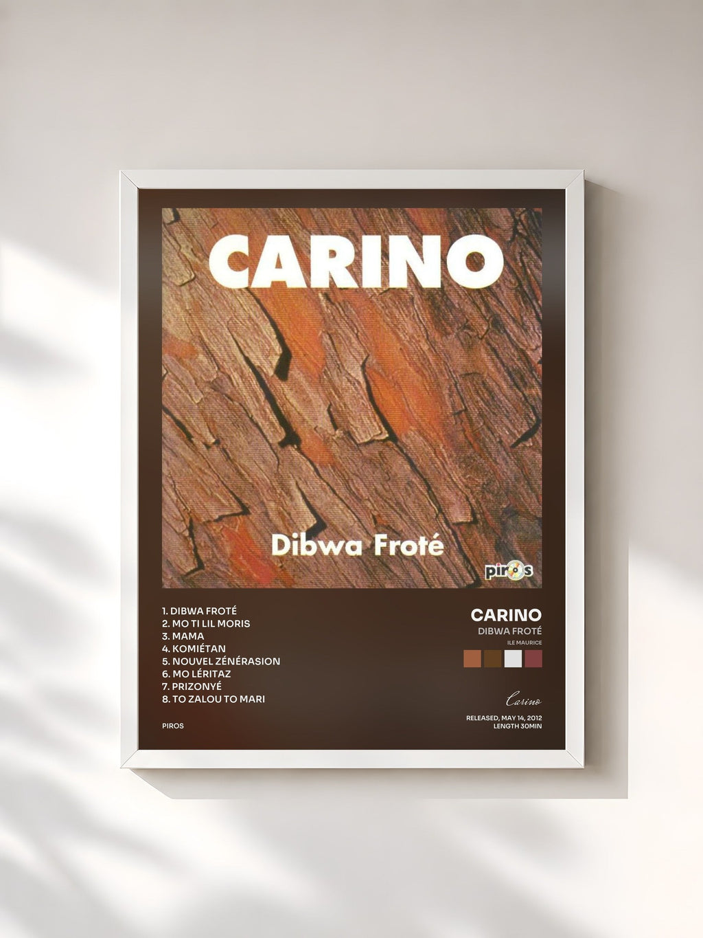 #blanc Dibwa froté (Ile Maurice) di Carino in stampa incorniciata, cornice bianca, stampata e incorniciata in Francia