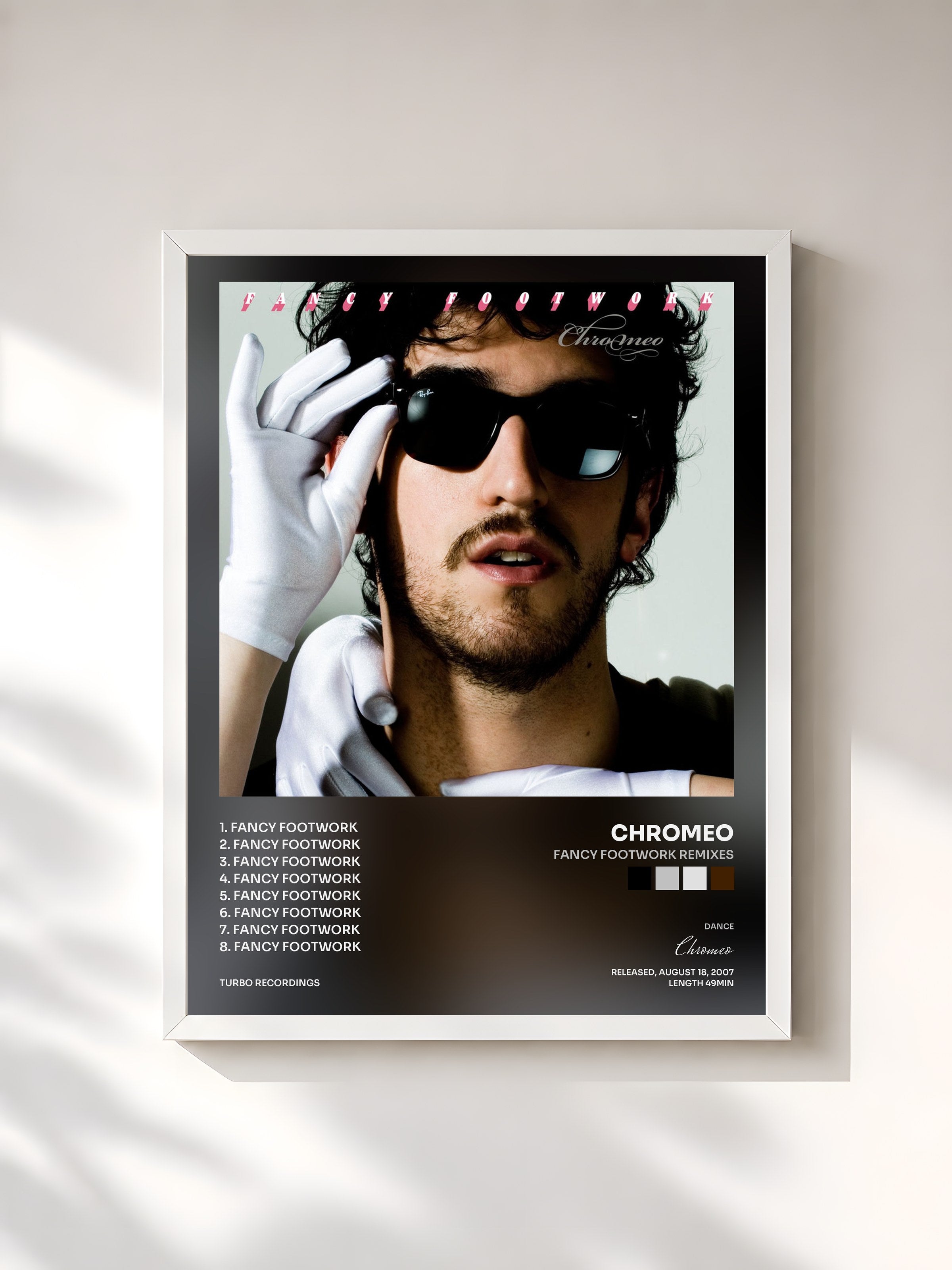 #blanc Tableau de l'album Fancy Footwork Remixes de Chromeo, cadre blanc, imprimé et encadré en France