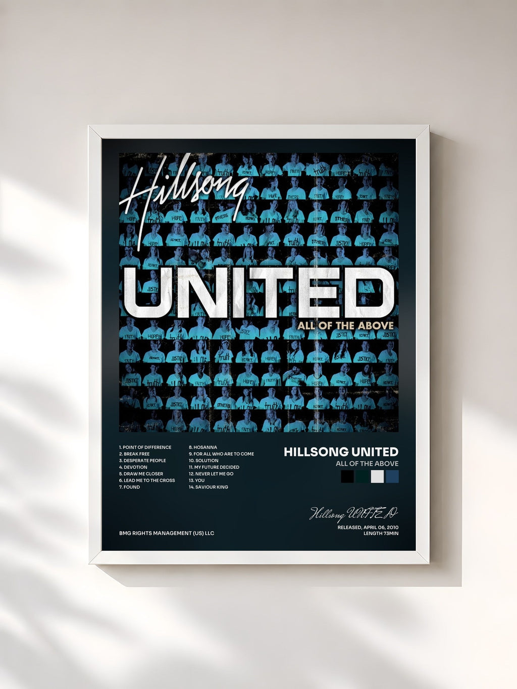 #blanc Tableau de l'album All of the Above de Hillsong UNITED, cadre blanc, imprimé et encadré en France