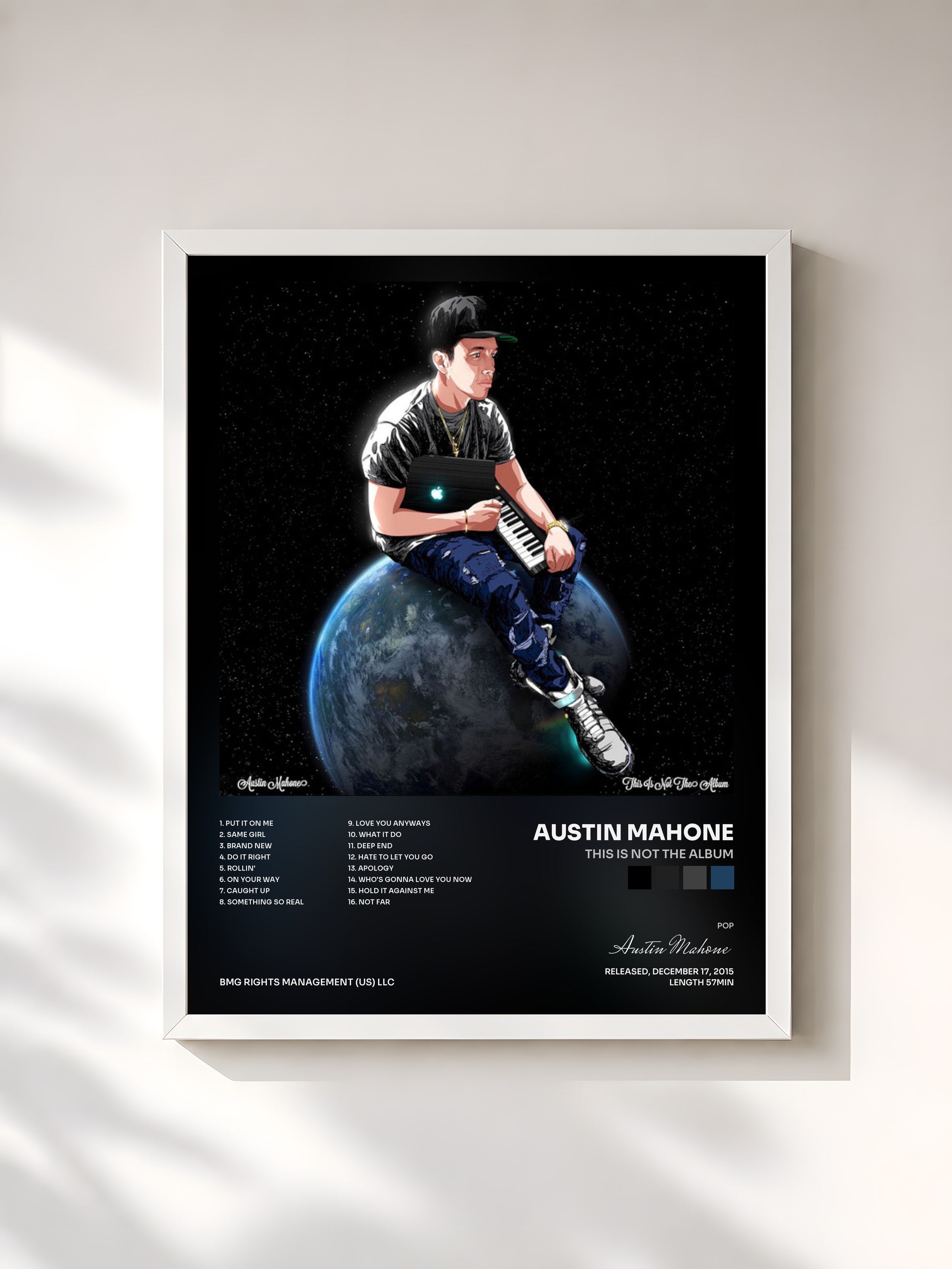 #blanc Tableau de l'album This Is Not The Album de Austin Mahone, cadre blanc, imprimé et encadré en France