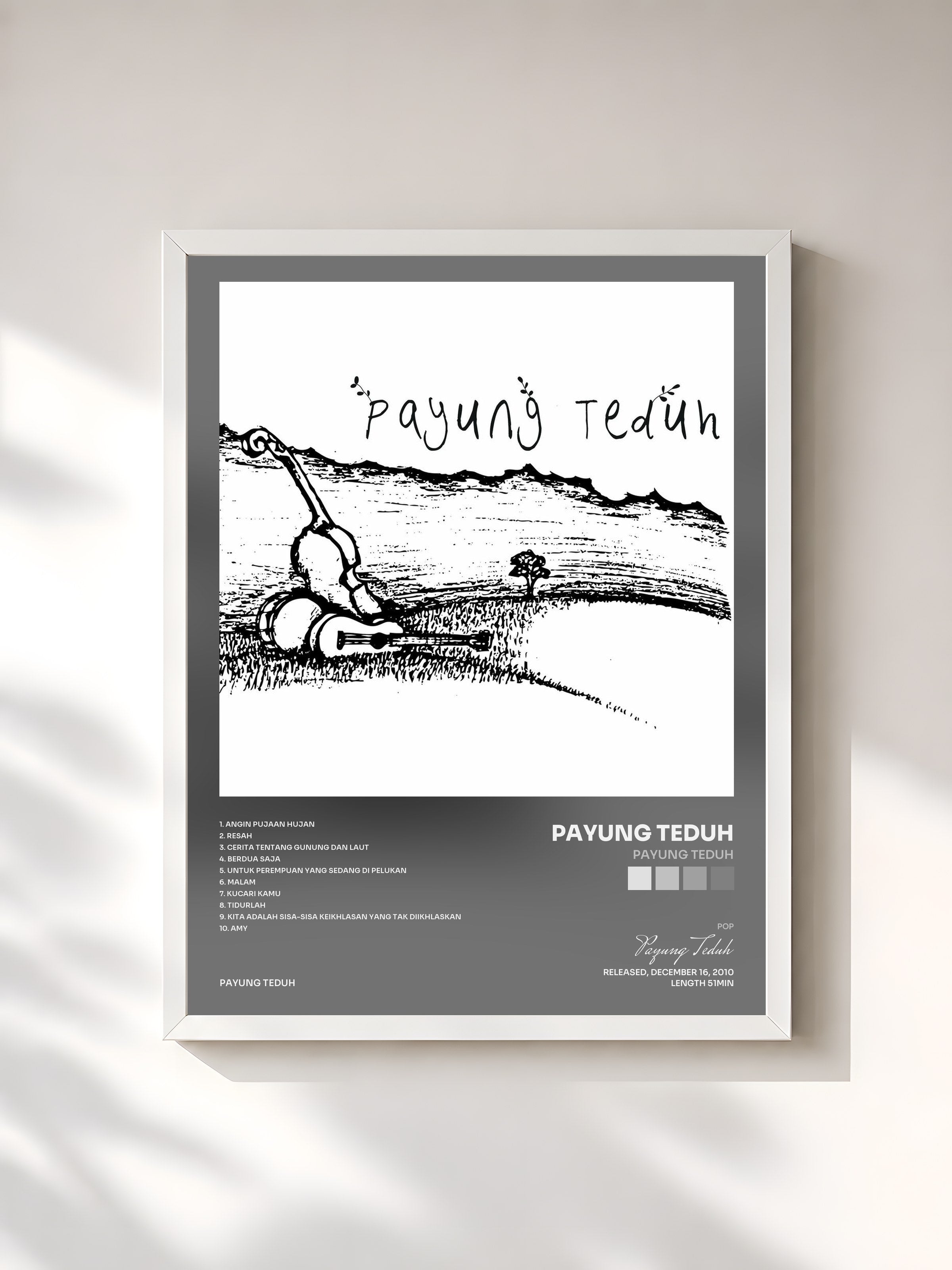 #blanc Tableau de l'album Payung Teduh de Payung Teduh, cadre blanc, imprimé et encadré en France