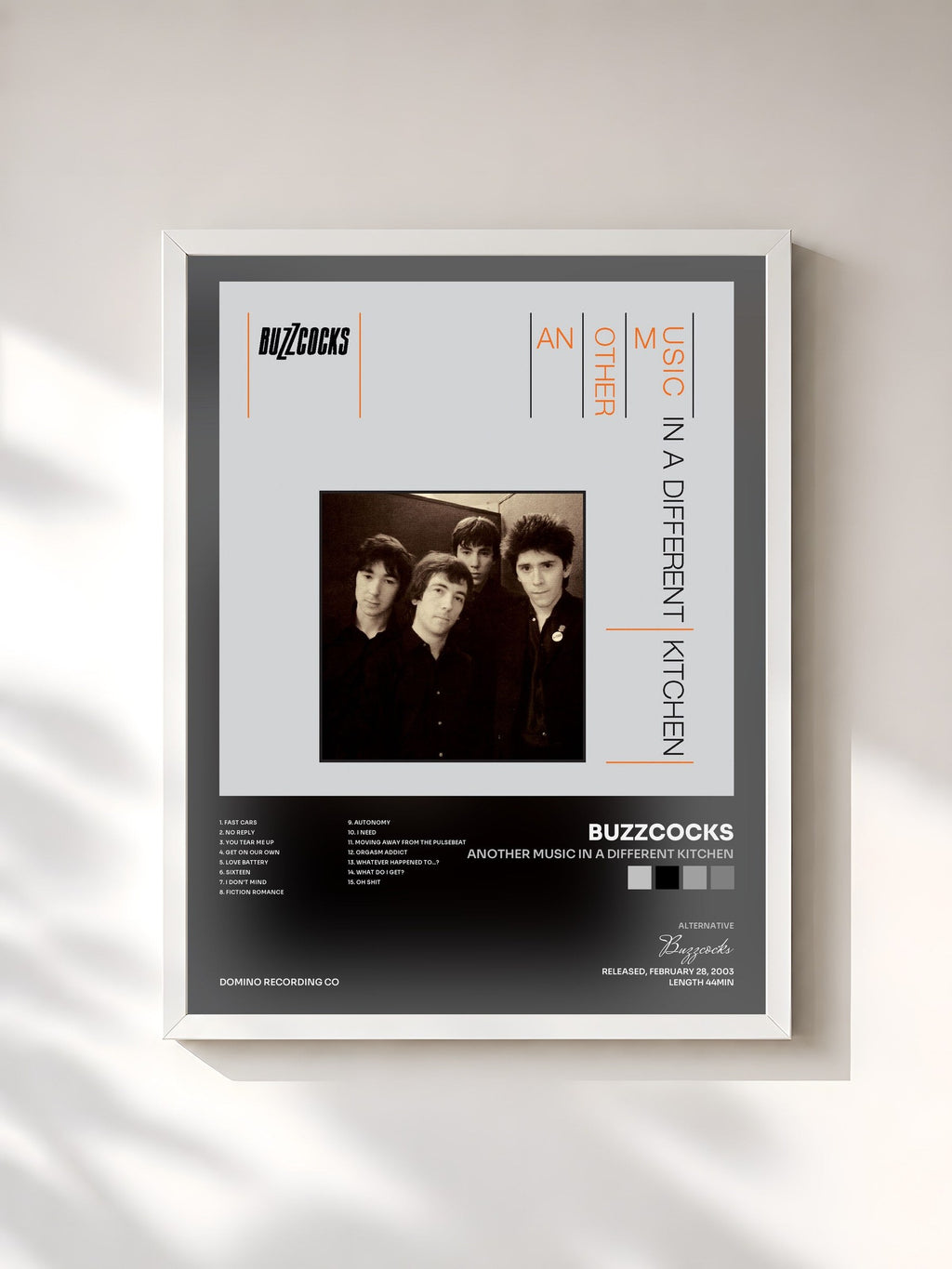 #blanc Tableau de l'album Another Music In A Different Kitchen de Buzzcocks, cadre blanc, imprimé et encadré en France