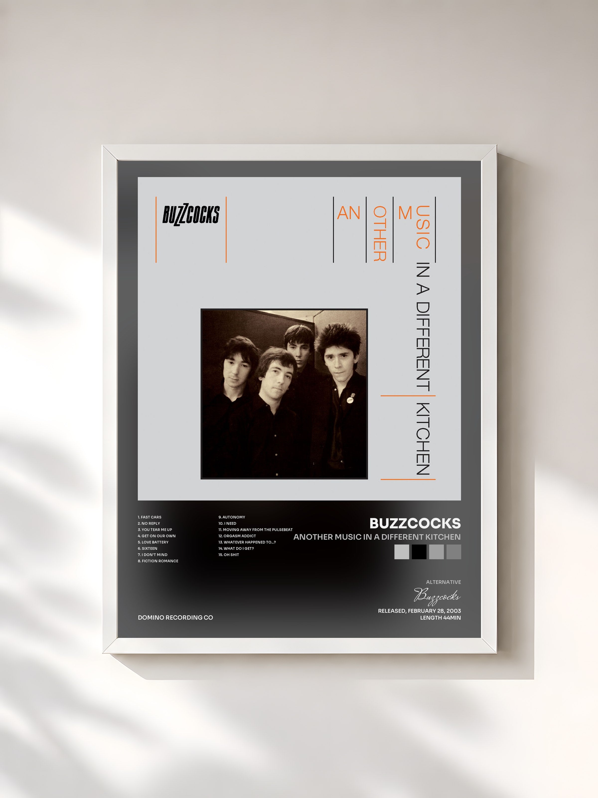 #blanc Tableau de l'album Another Music In A Different Kitchen de Buzzcocks, cadre blanc, imprimé et encadré en France