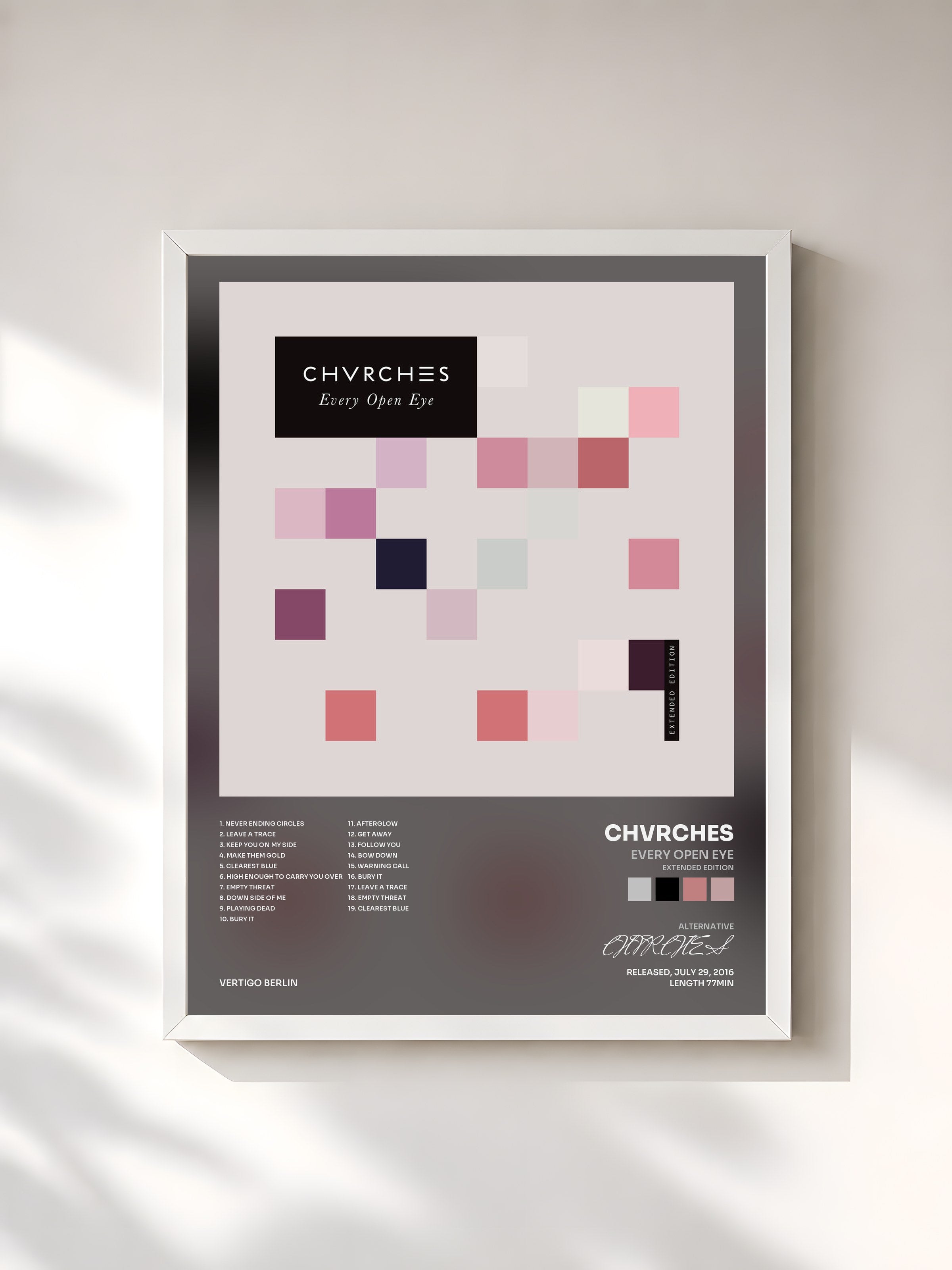 #blanc Tableau de l'album Every Open Eye (Extended Edition) de CHVRCHES, cadre blanc, imprimé et encadré en France