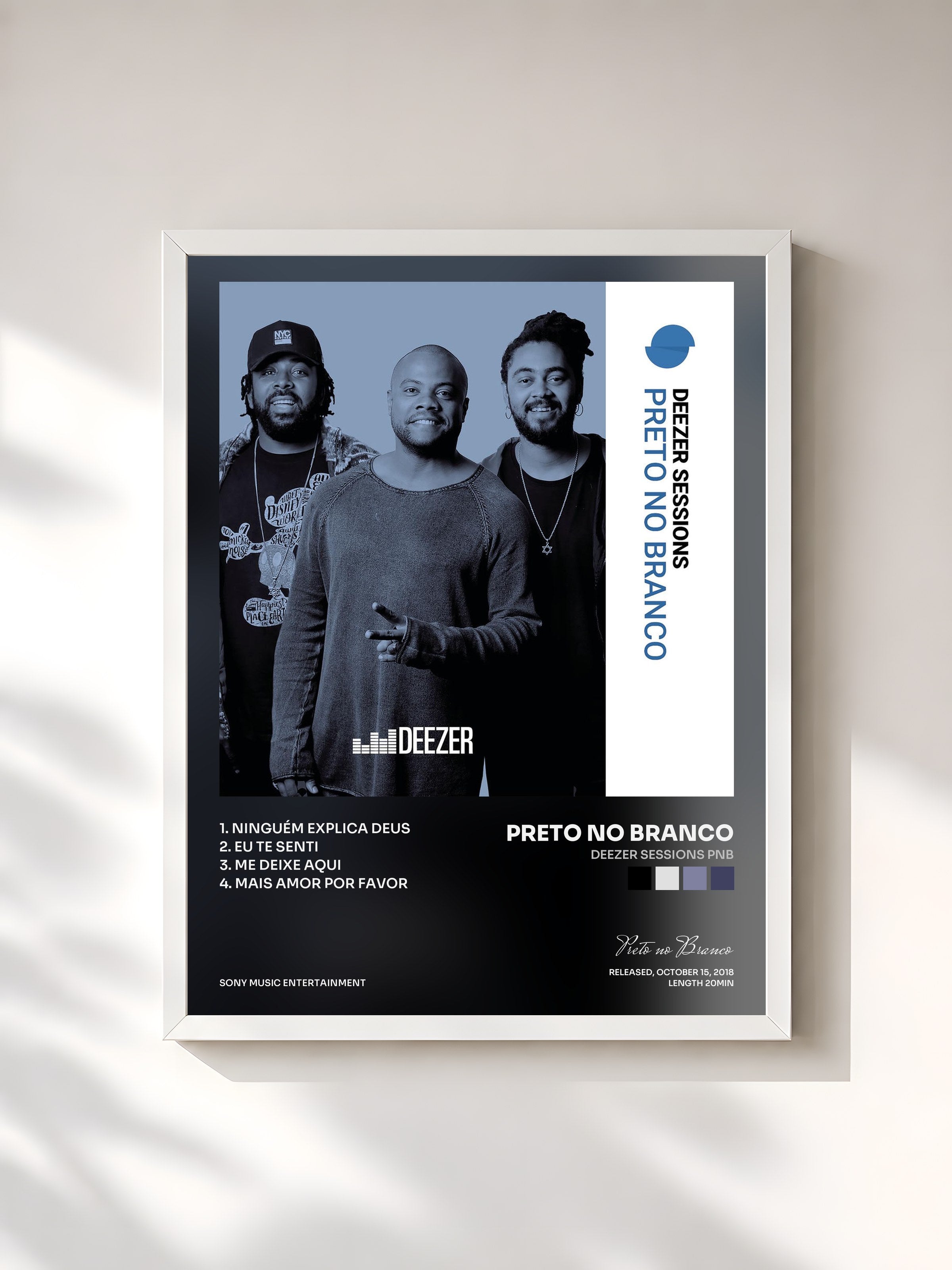 #blanc Tableau de l'album Deezer Sessions PNB de Preto no Branco, cadre blanc, imprimé et encadré en France