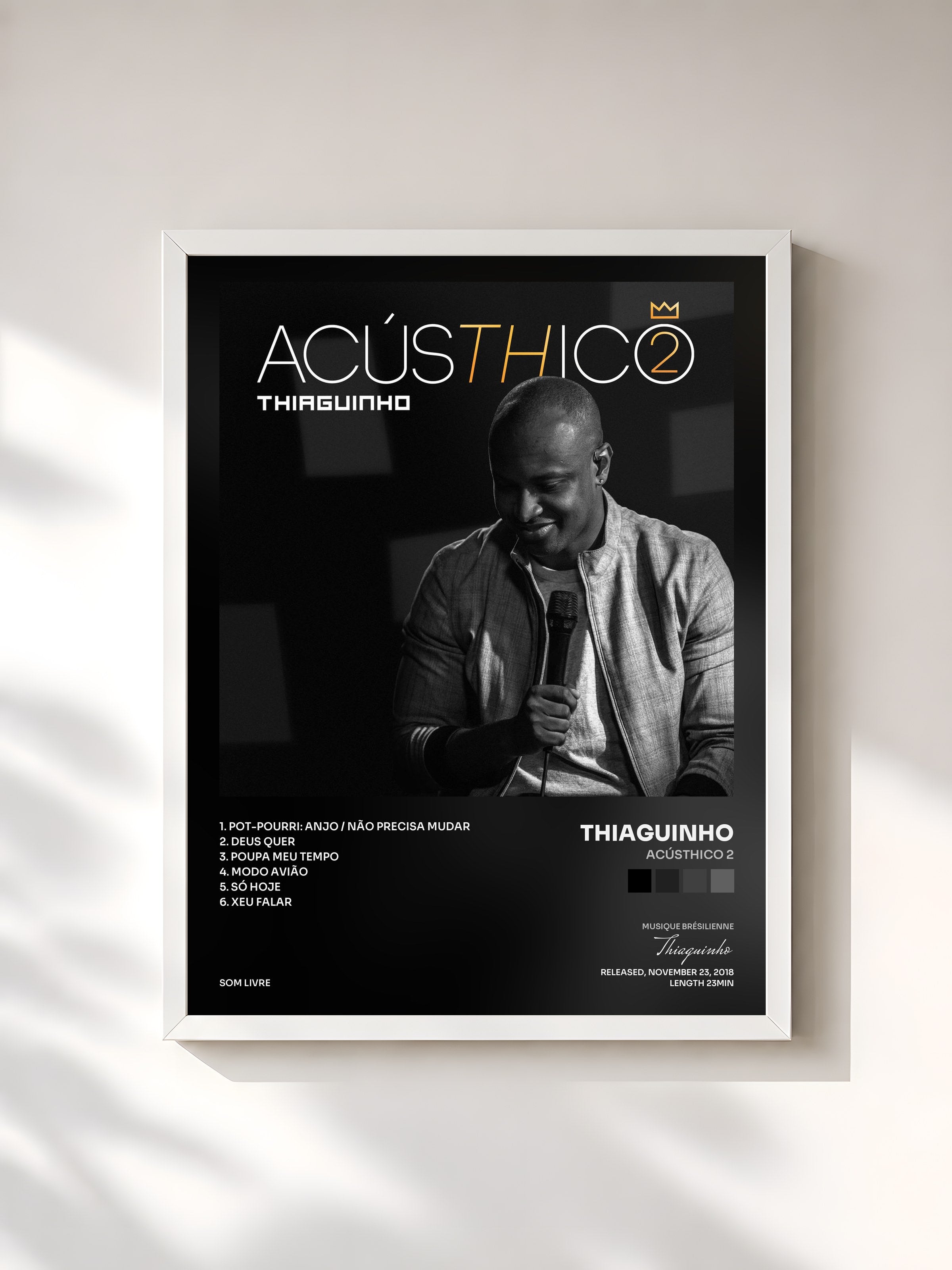 #blanc Tableau de l'album AcúsTHico 2 de Thiaguinho, cadre blanc, imprimé et encadré en France