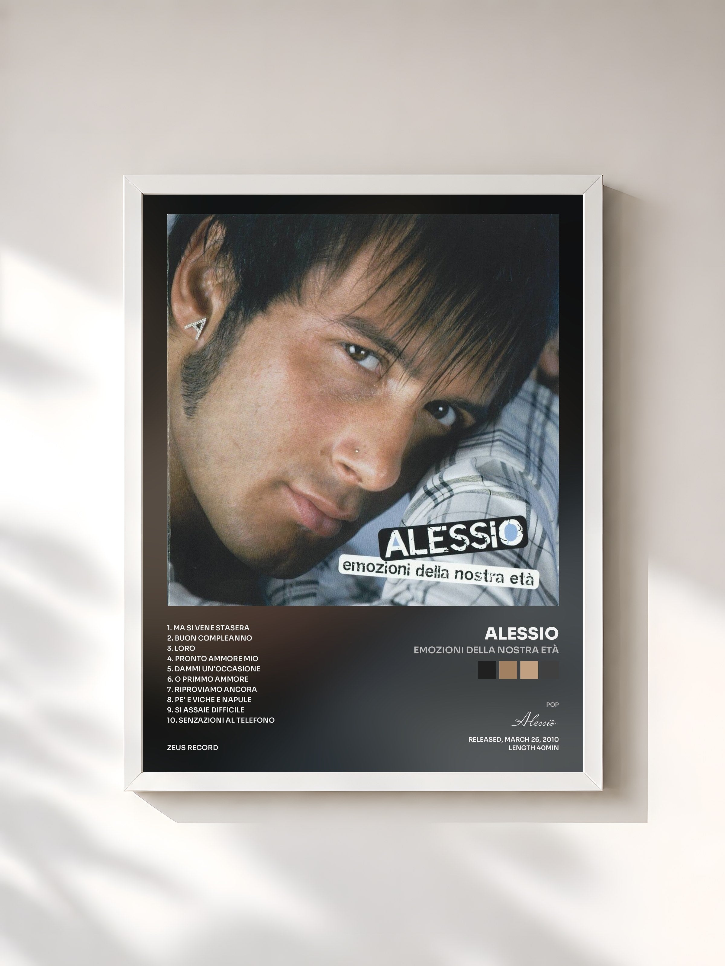 #blanc Tableau de l'album Emozioni della nostra età de Alessio, cadre blanc, imprimé et encadré en France