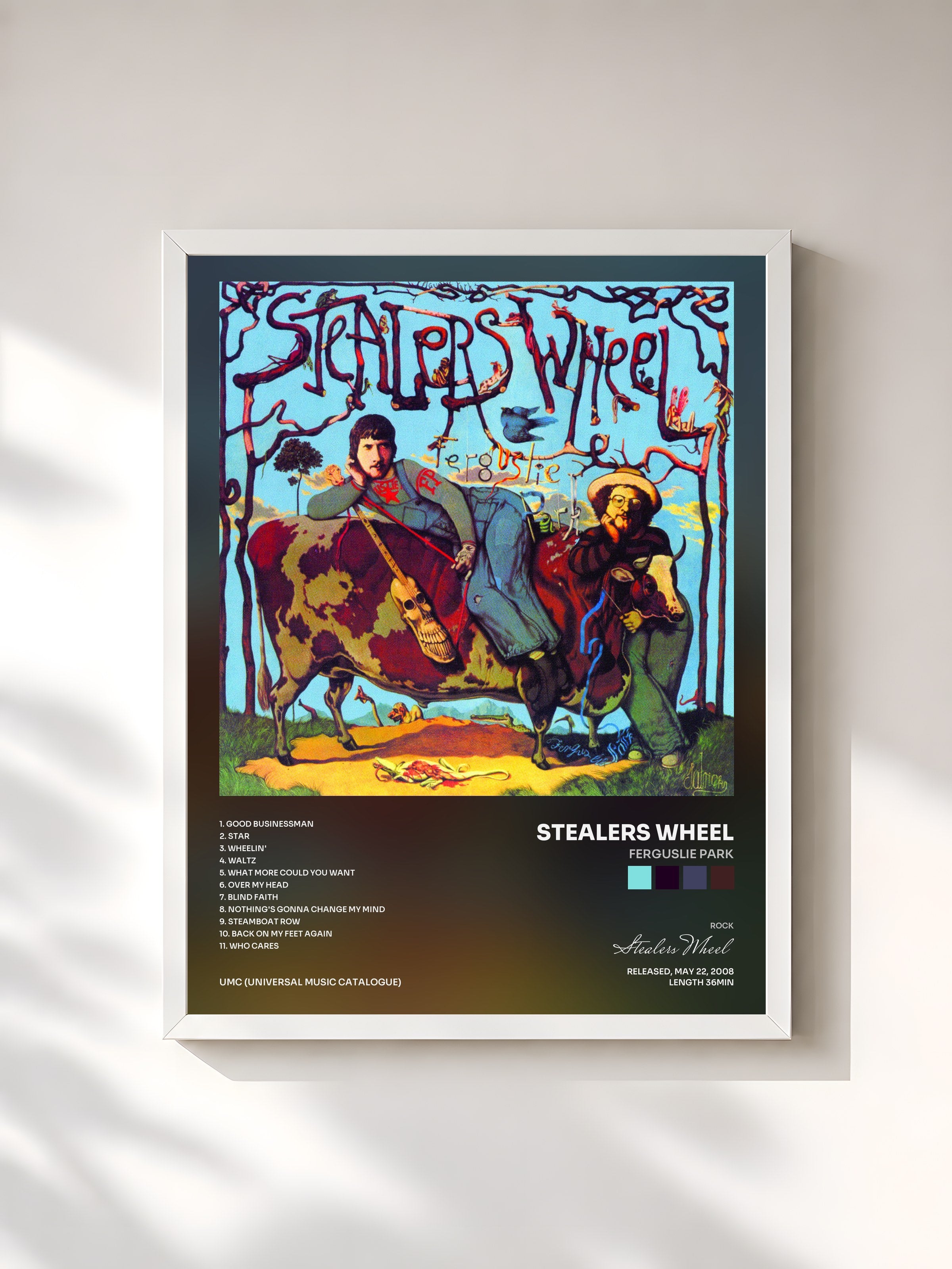 #blanc Tableau de l'album Ferguslie Park de Stealers Wheel, cadre blanc, imprimé et encadré en France