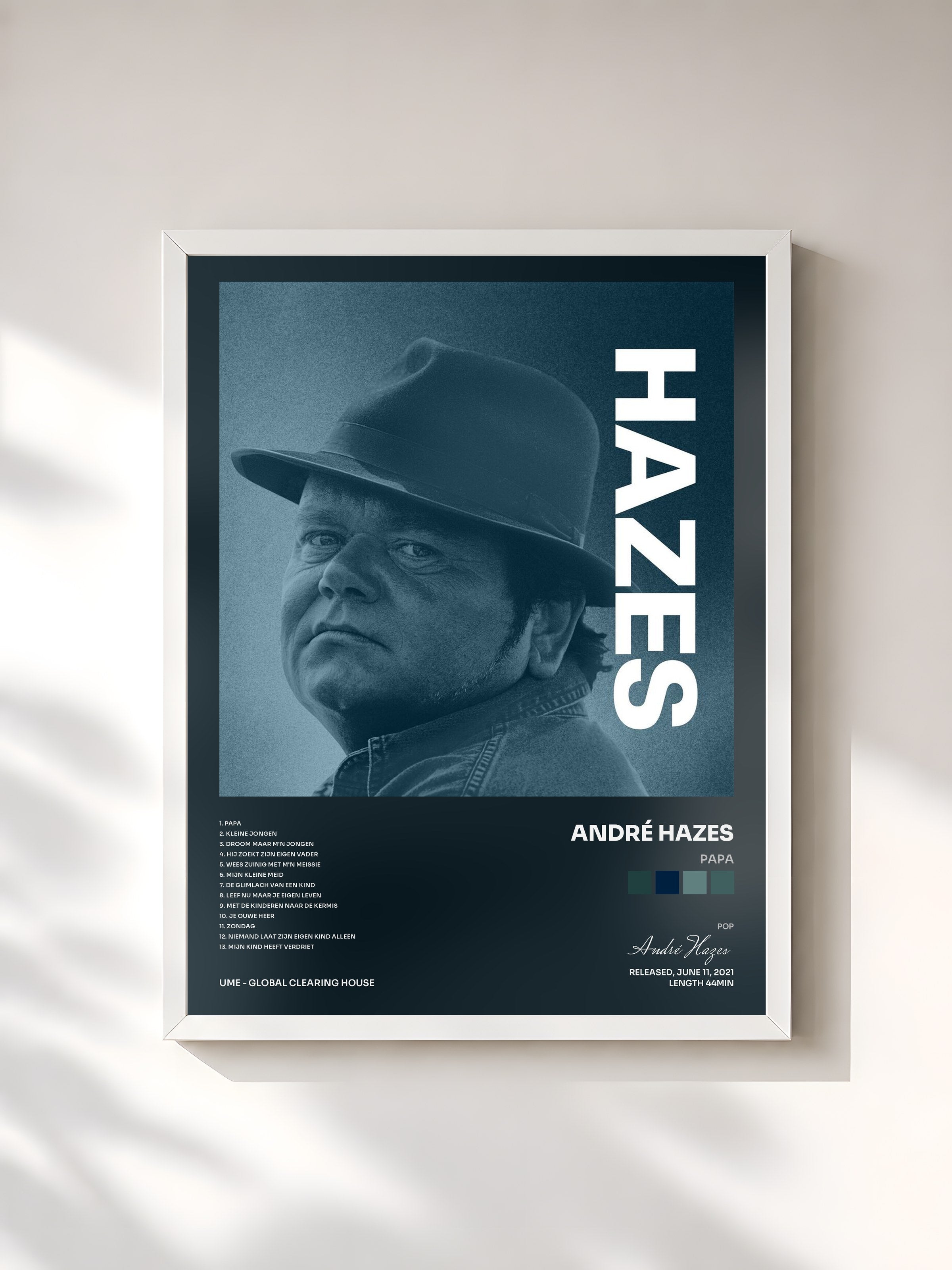 #blanc Tableau de l'album Papa de André Hazes, cadre blanc, imprimé et encadré en France