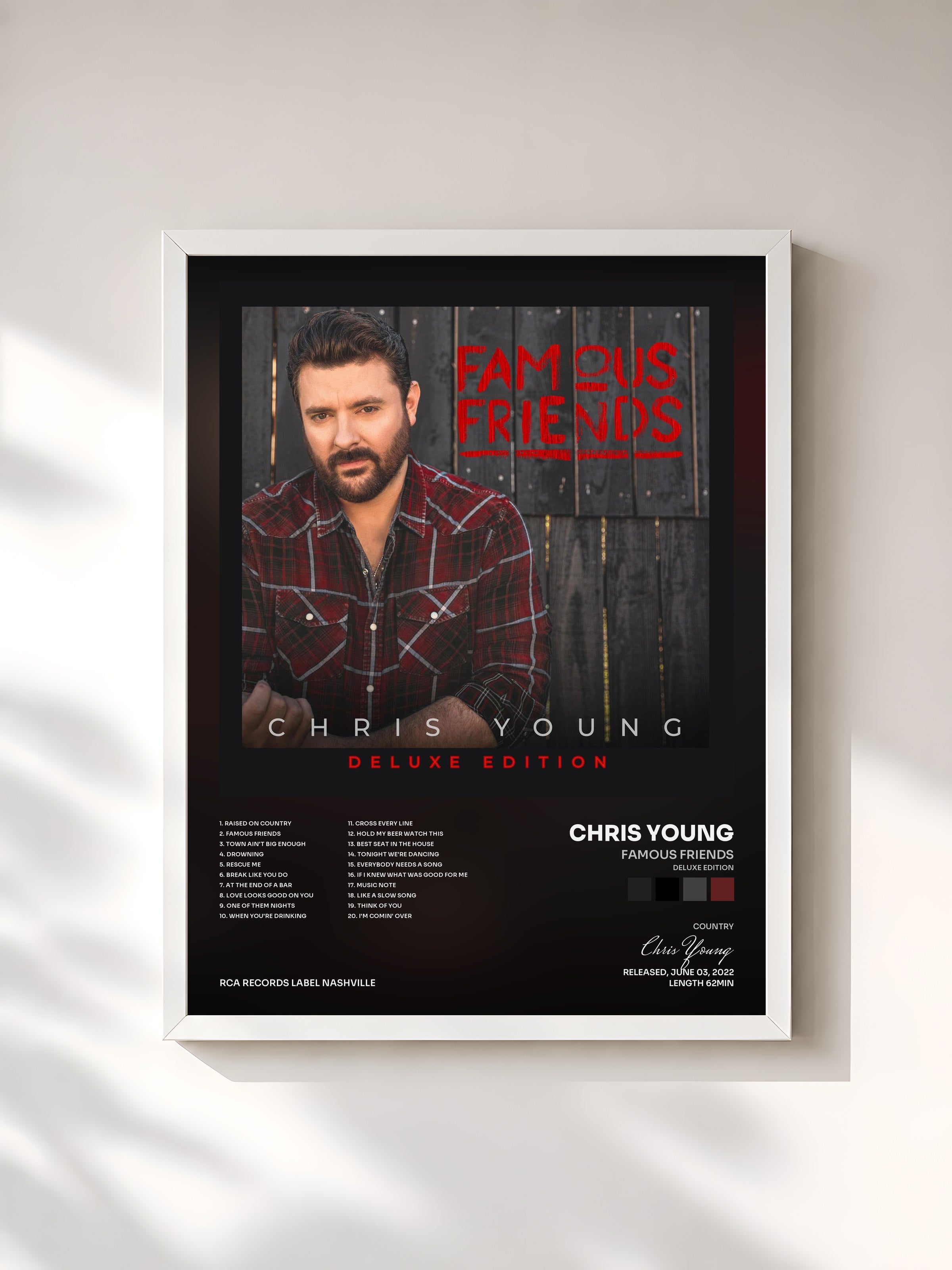 #blanc Tableau de l'album Famous Friends (Deluxe Edition) de Chris Young, cadre blanc, imprimé et encadré en France