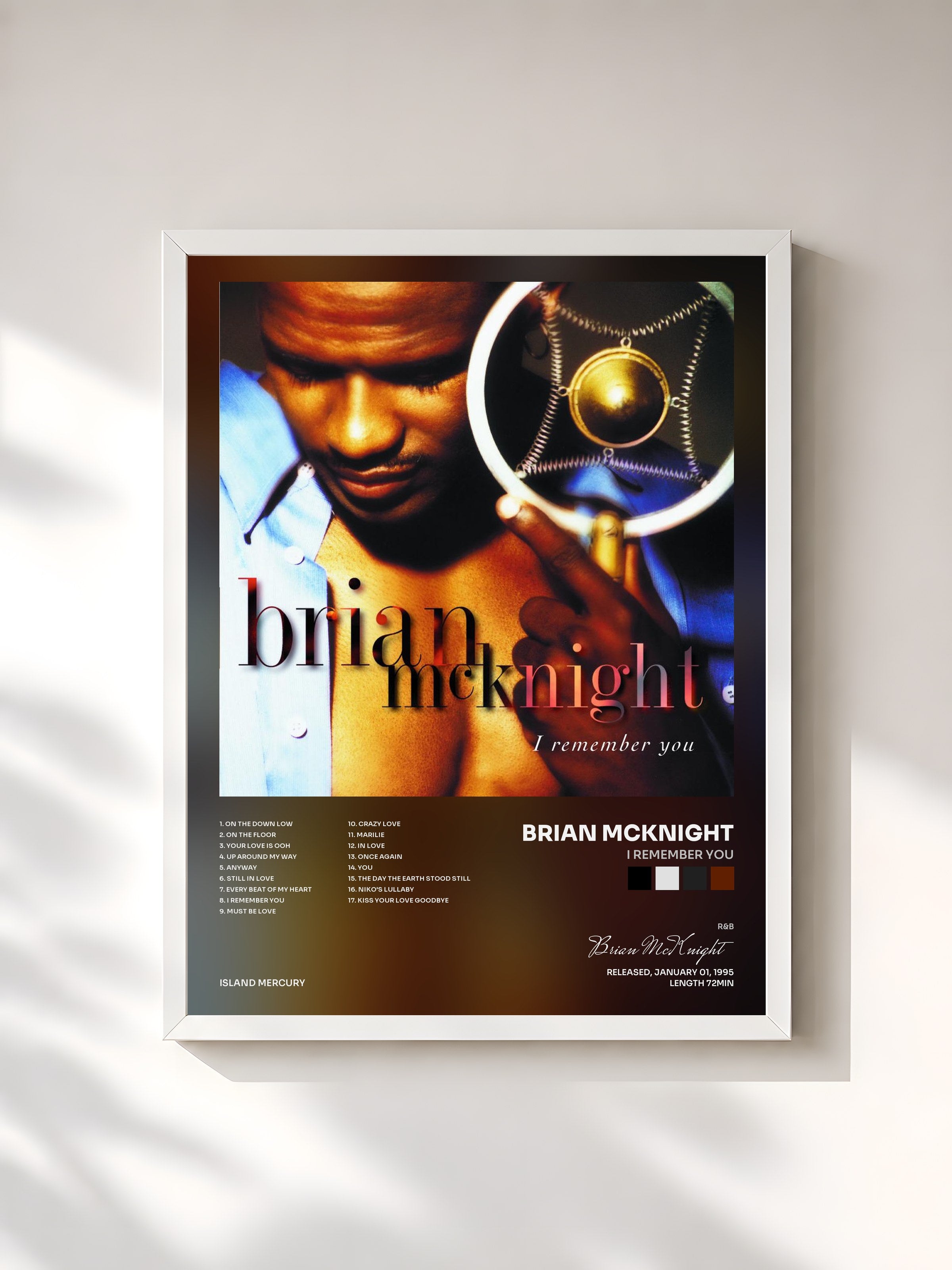 #blanc Tableau de l'album I Remember You de Brian McKnight, cadre blanc, imprimé et encadré en France