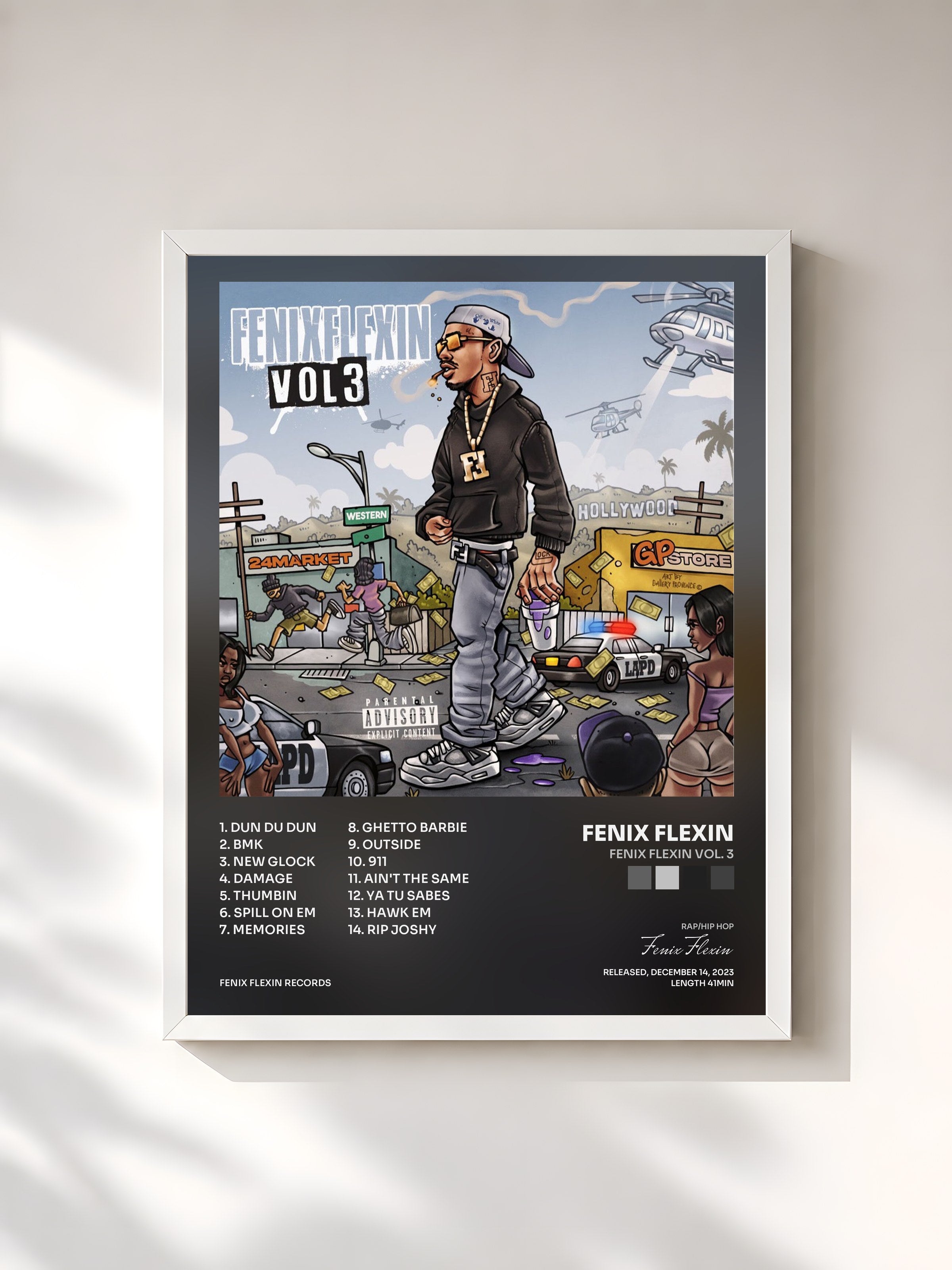 #blanc Tableau de l'album Fenix Flexin Vol. 3 de Fenix Flexin, cadre blanc, imprimé et encadré en France