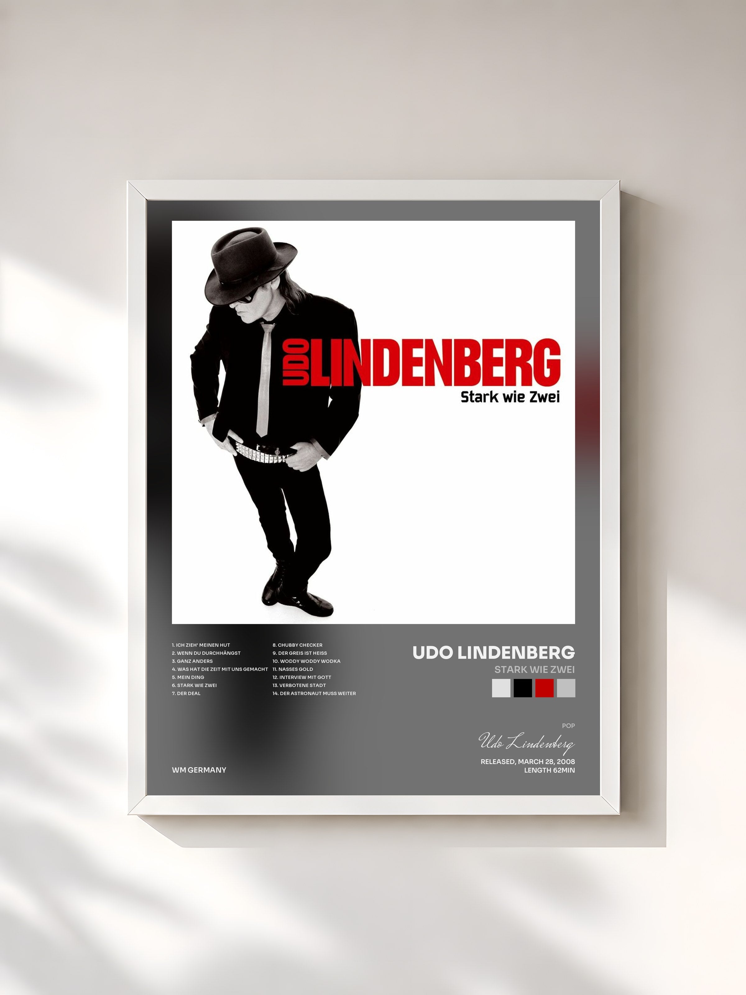 #blanc Tableau de l'album Stark wie Zwei de Udo Lindenberg, cadre blanc, imprimé et encadré en France