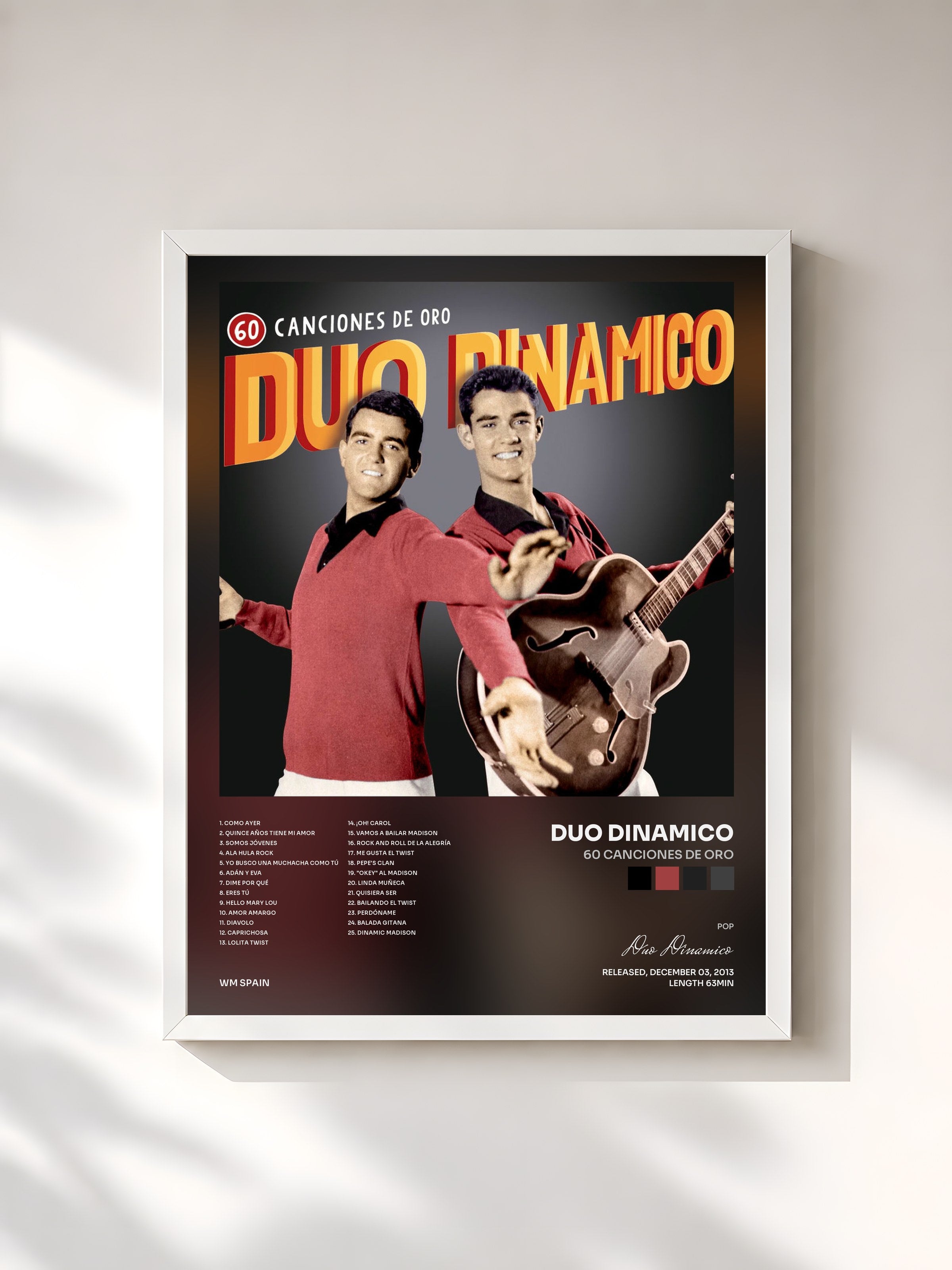 #blanc Tableau de l'album 60 Canciones de Oro de Duo Dinamico, cadre blanc, imprimé et encadré en France