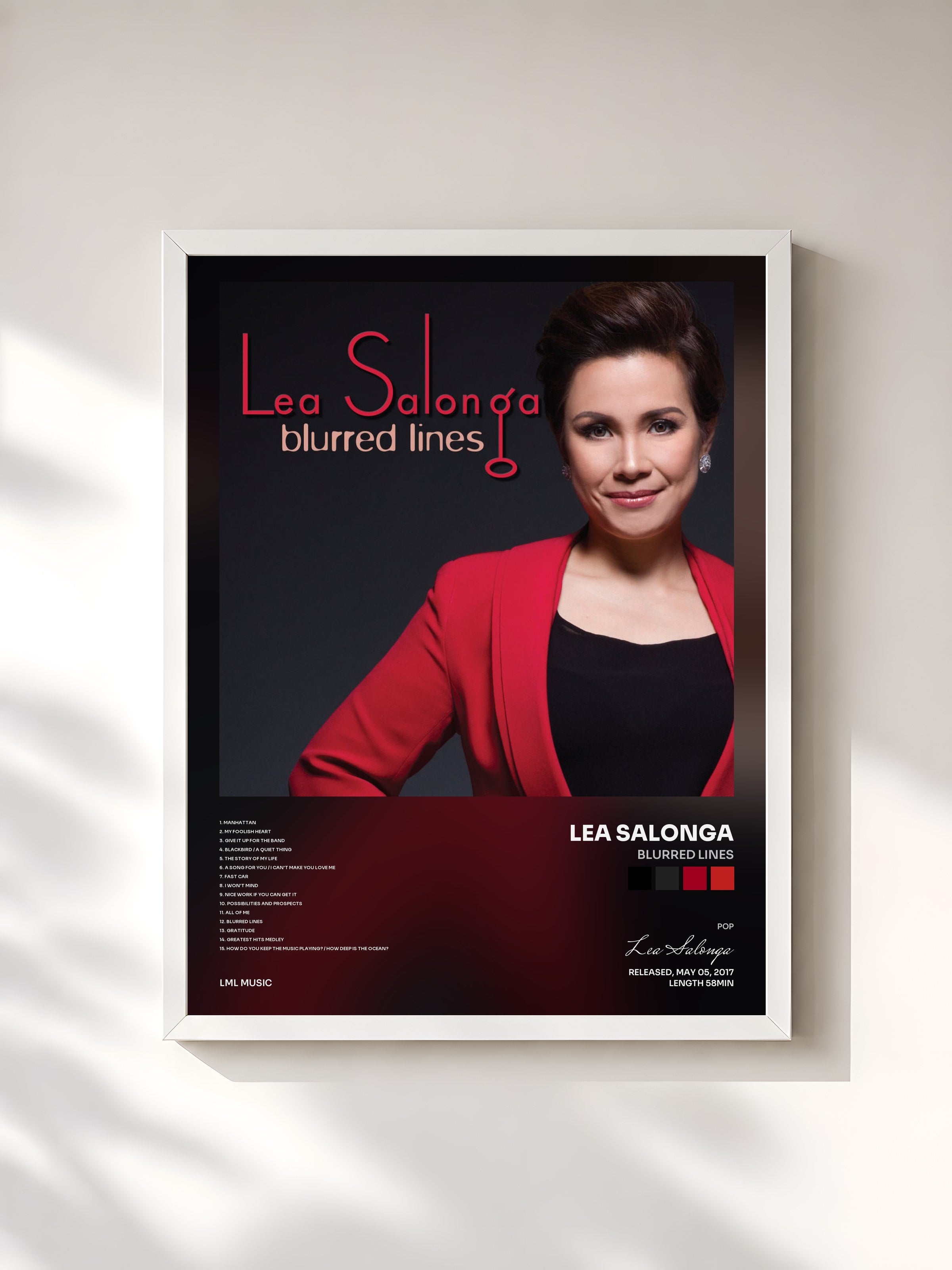 #blanc Tableau de l'album Blurred Lines de Lea Salonga, cadre blanc, imprimé et encadré en France