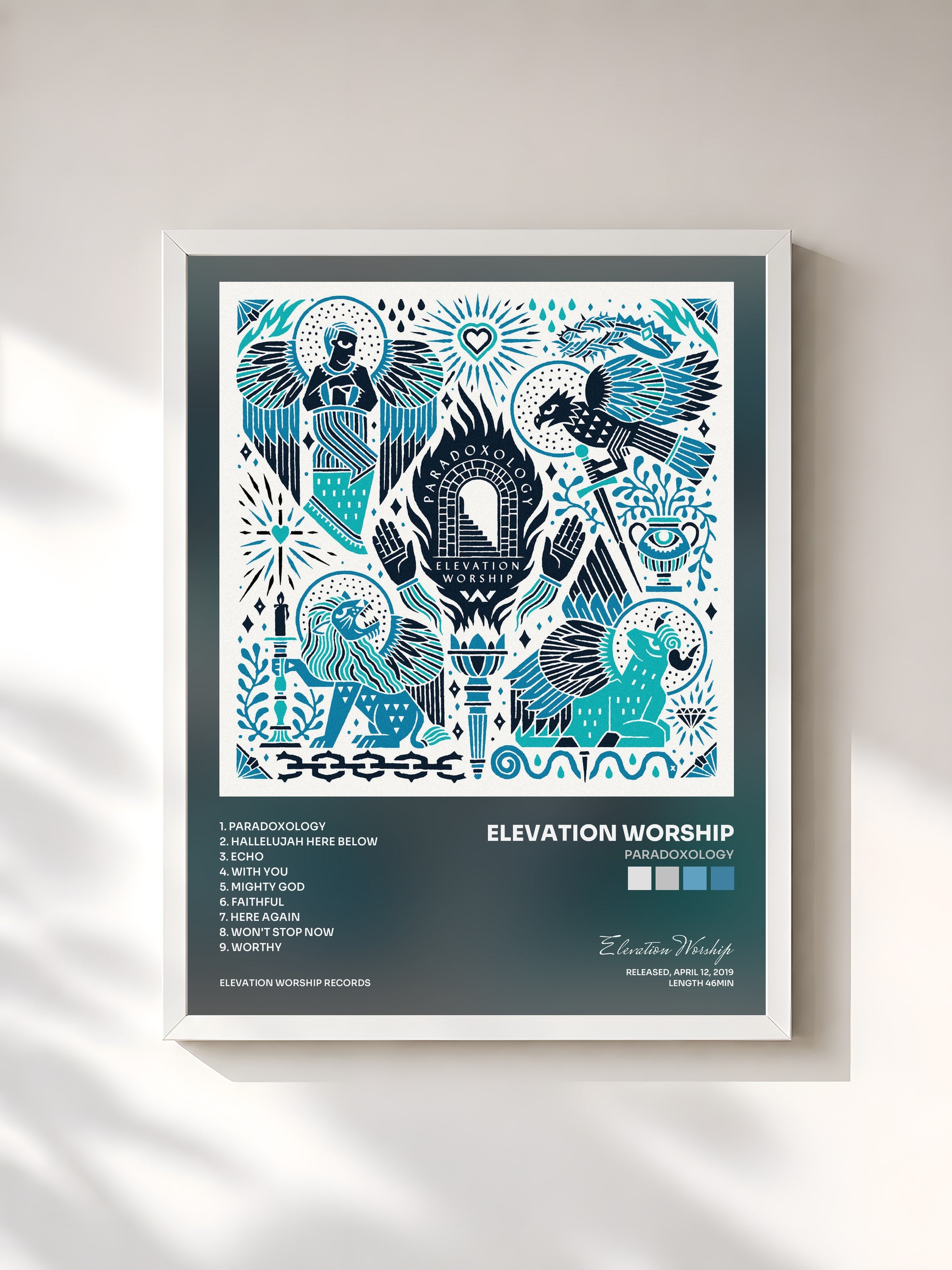 #blanc Tableau de l'album Paradoxology de Elevation Worship, cadre blanc, imprimé et encadré en France