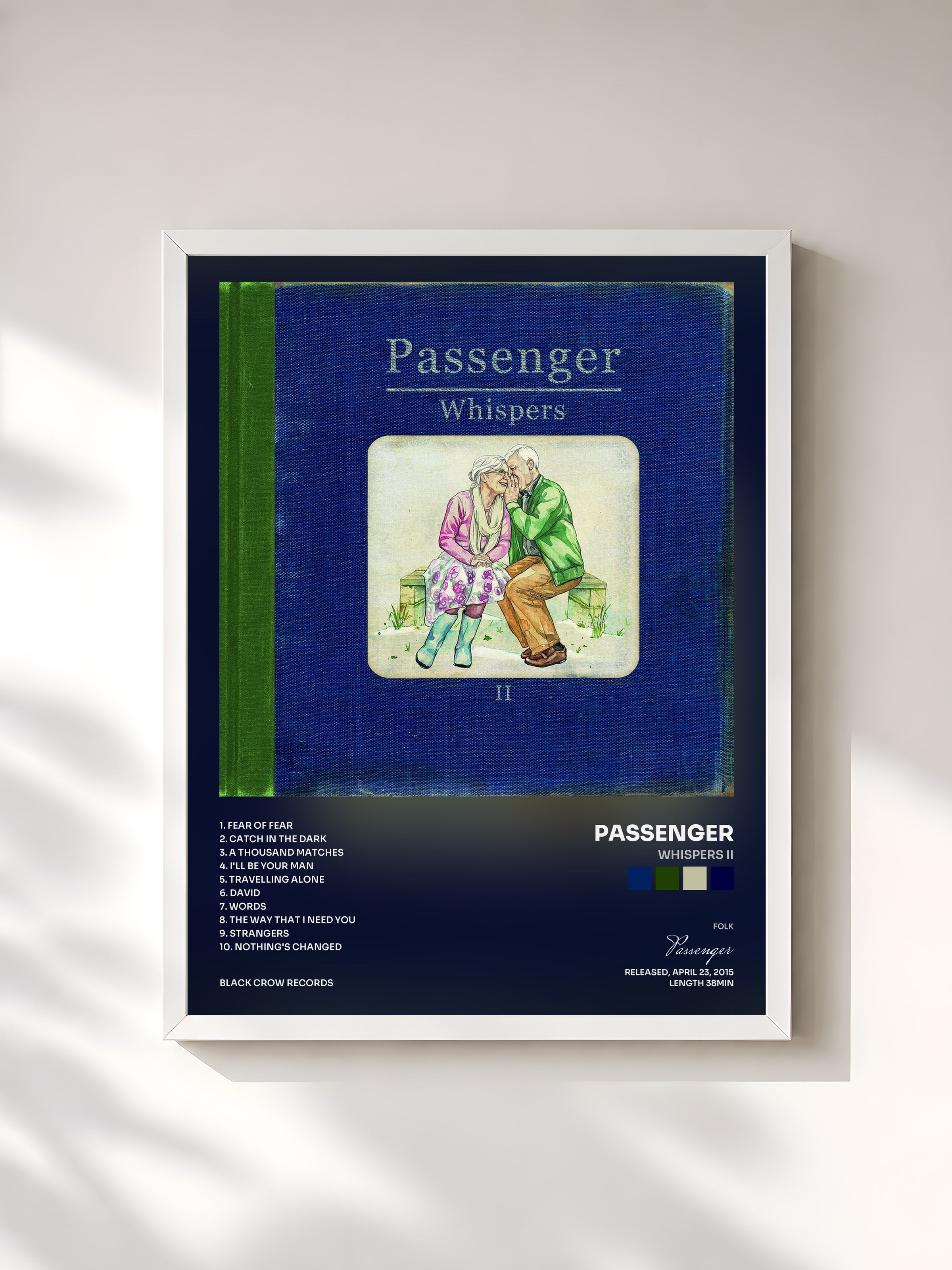 #blanc Tableau de l'album Whispers II de Passenger, cadre blanc, imprimé et encadré en France