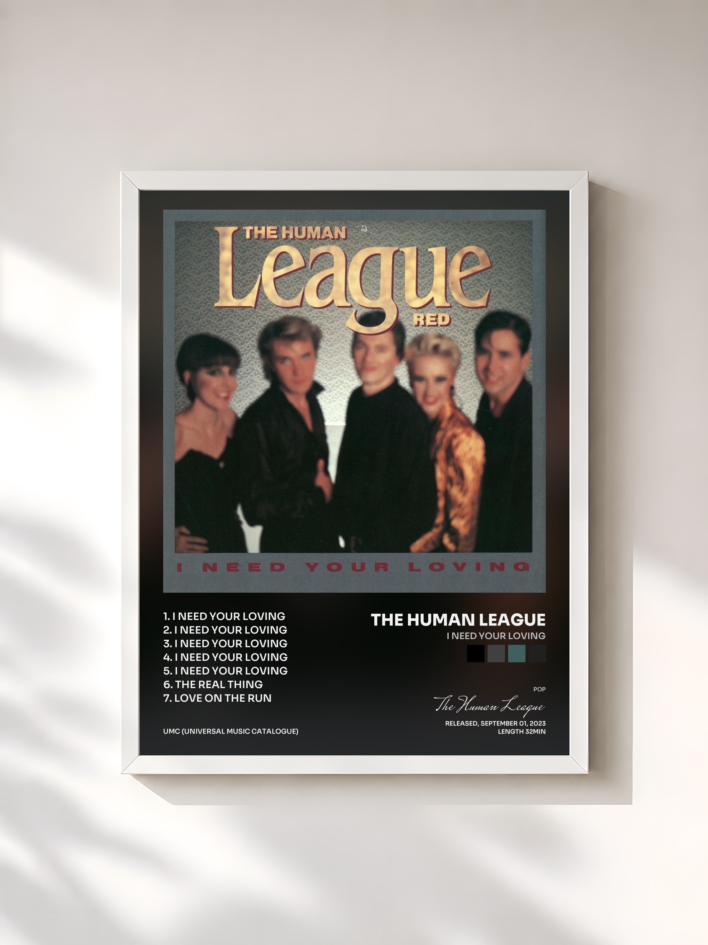 #blanc Tableau de l'album I Need Your Loving de The Human League, cadre blanc, imprimé et encadré en France