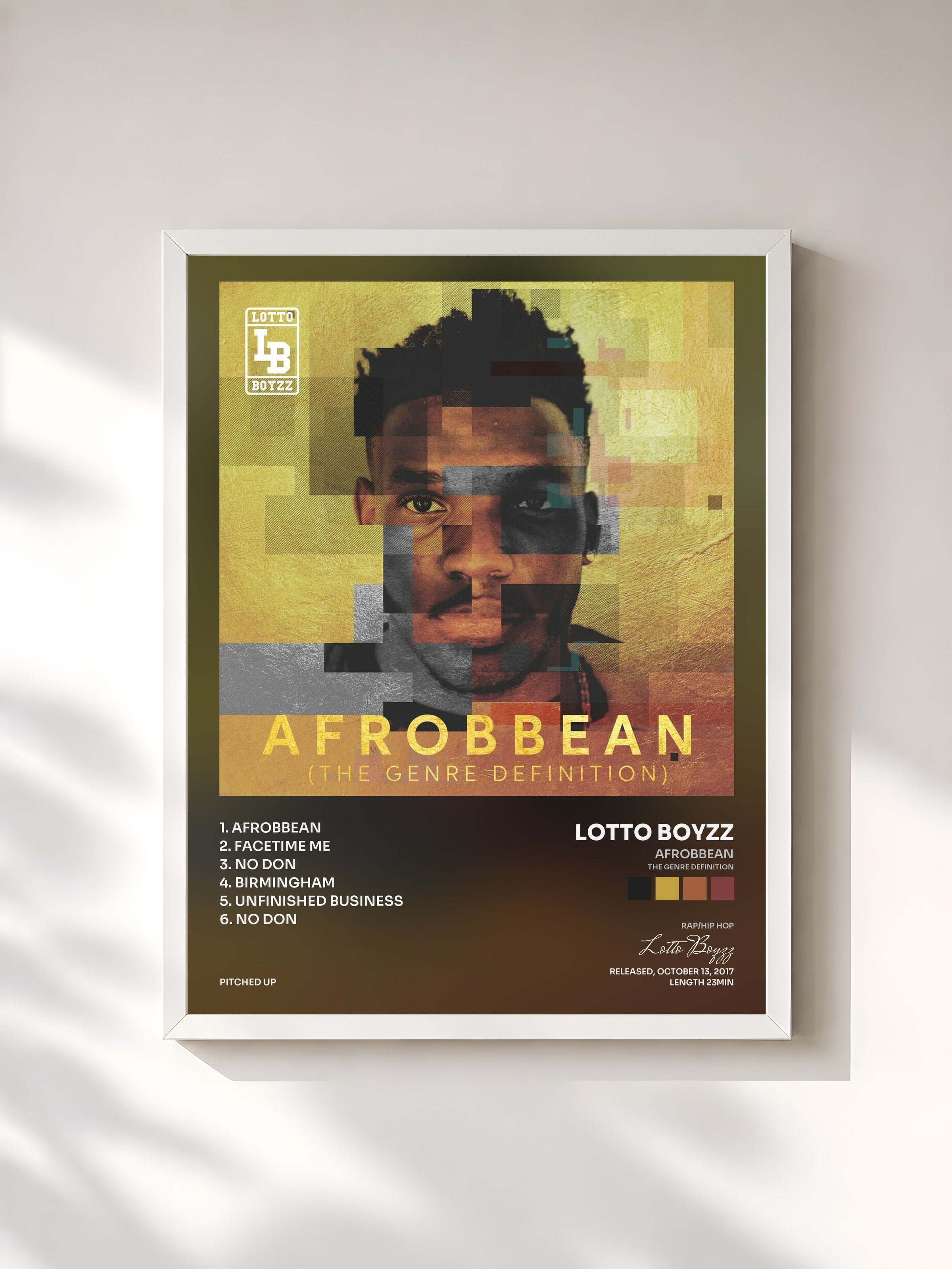 #blanc Tableau de l'album Afrobbean (The Genre Definition) EP de Lotto Boyzz, cadre blanc, imprimé et encadré en France