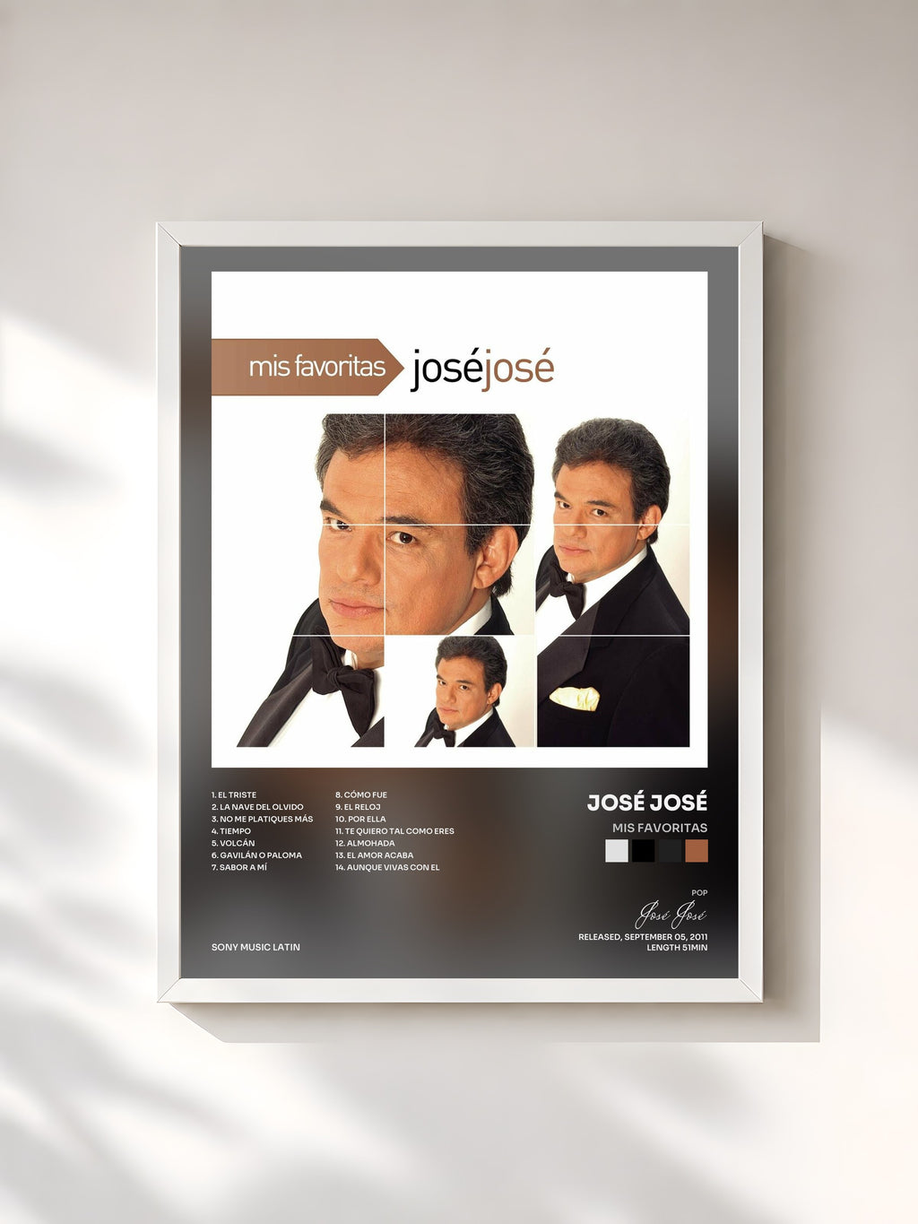 #blanc Tableau de l'album Mis Favoritas de José José, cadre blanc, imprimé et encadré en France