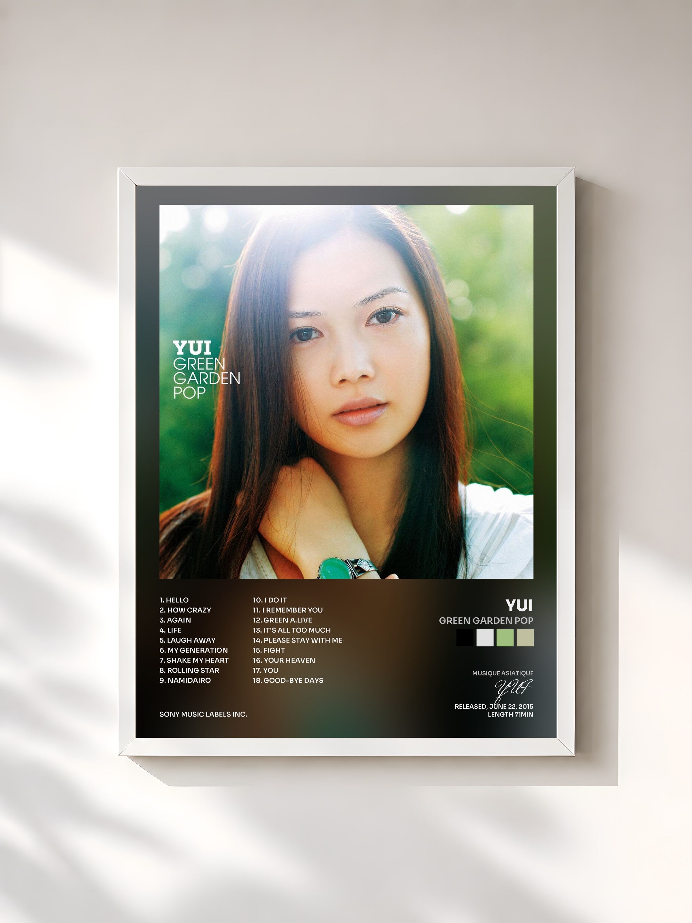 #blanc Tableau de l'album Green Garden Pop de YUI, cadre blanc, imprimé et encadré en France