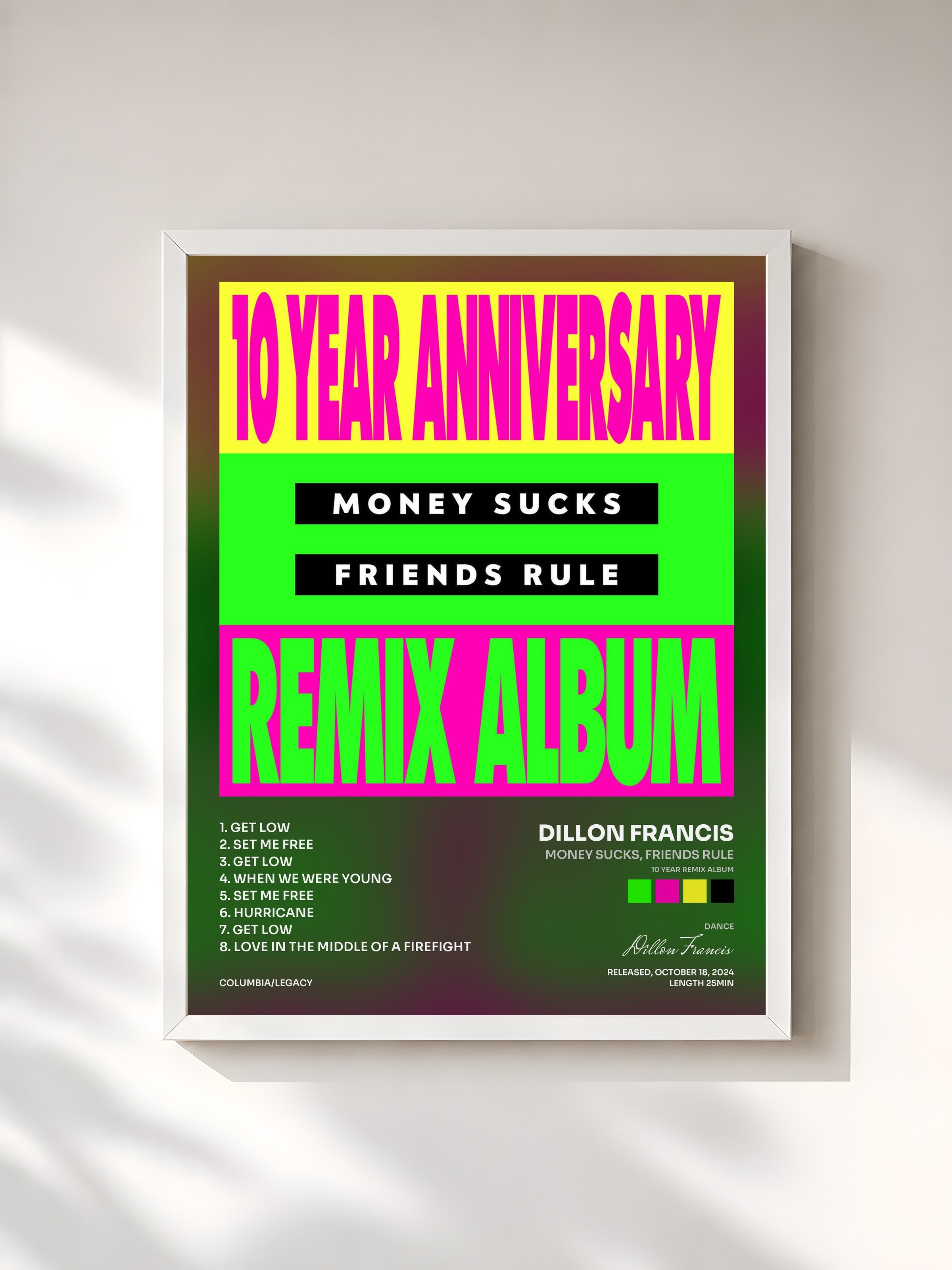 #blanc Tableau de l'album Money Sucks, Friends Rule (10 Year Remix Album) de Dillon Francis, cadre blanc, imprimé et encadré en France