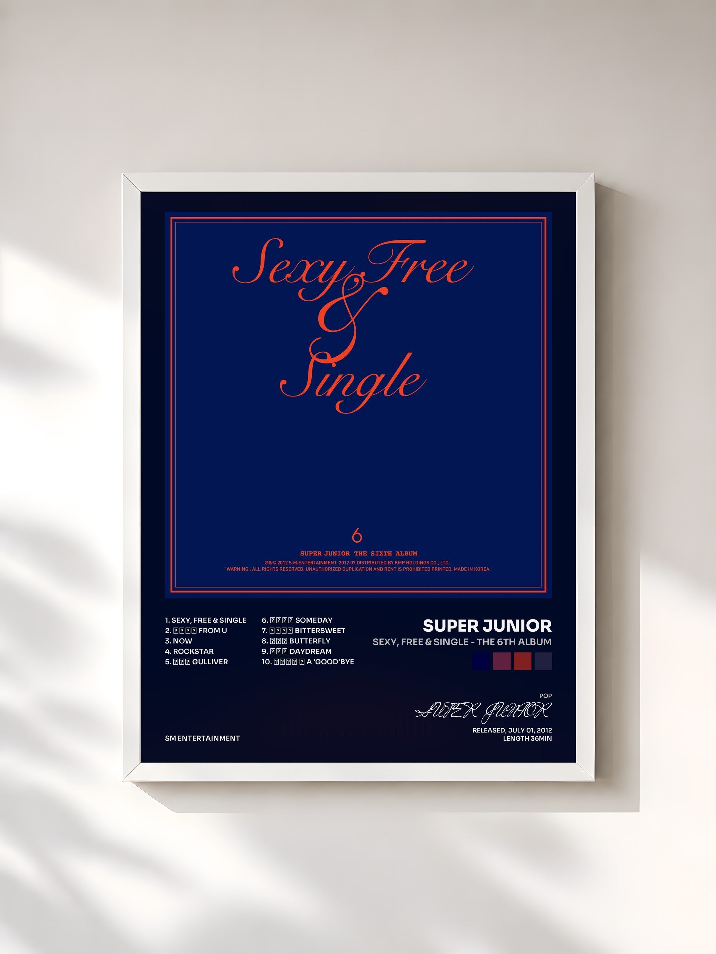#blanc Tableau de l'album Sexy, Free & Single - The 6th Album de SUPER JUNIOR, cadre blanc, imprimé et encadré en France