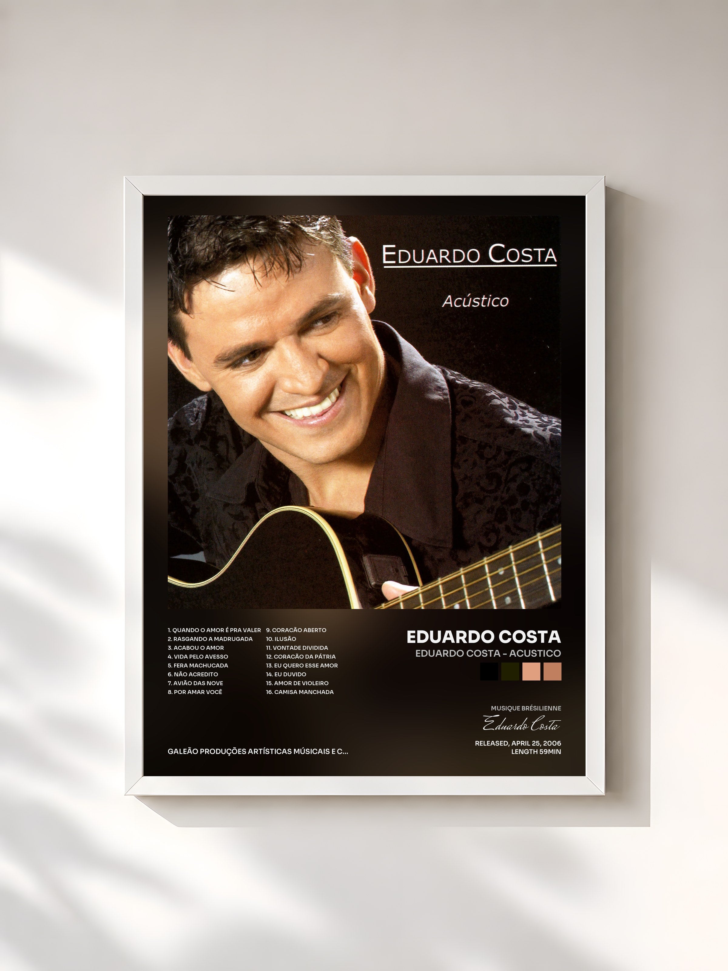 #blanc Tableau de l'album Eduardo Costa - Acustico de Eduardo Costa, cadre blanc, imprimé et encadré en France