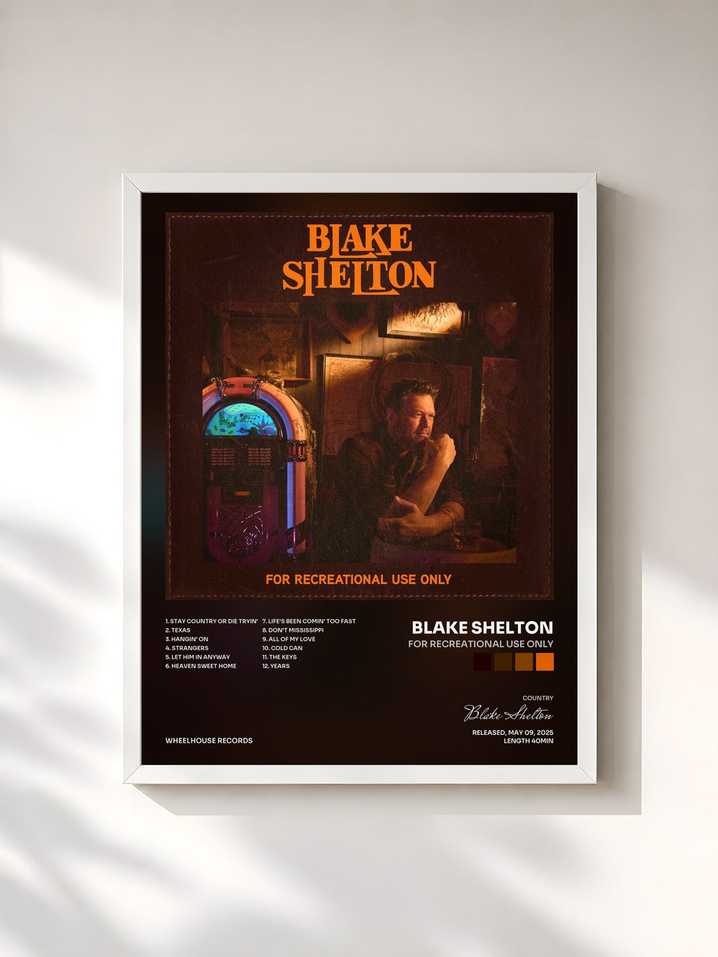 #blanc For Recreational Use Only de Blake Shelton en lámina enmarcada, marco blanco, impresa y enmarcada en Francia