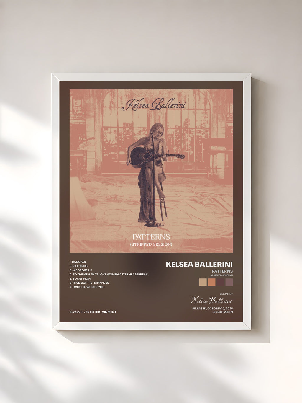 #blanc Tableau de l'album PATTERNS (Stripped Session) de Kelsea Ballerini, cadre blanc, imprimé et encadré en France